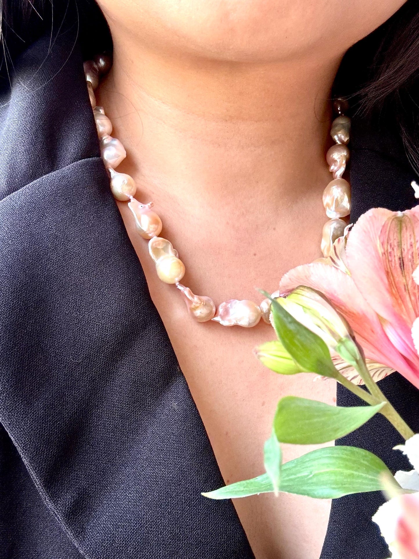 Persian Buttercup - Light Peachy Baroque Pearl Necklace