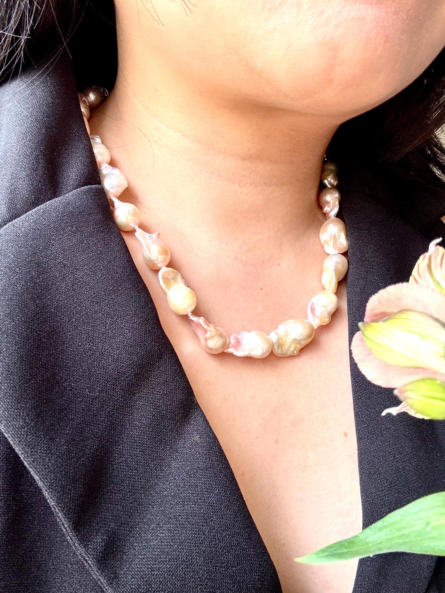 Persian Buttercup - Light Peachy Baroque Pearl Necklace