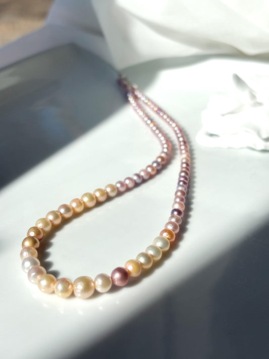 Peach Blossom Mist - Champagne Peach & Lavender Freshwater Pearl Necklace
