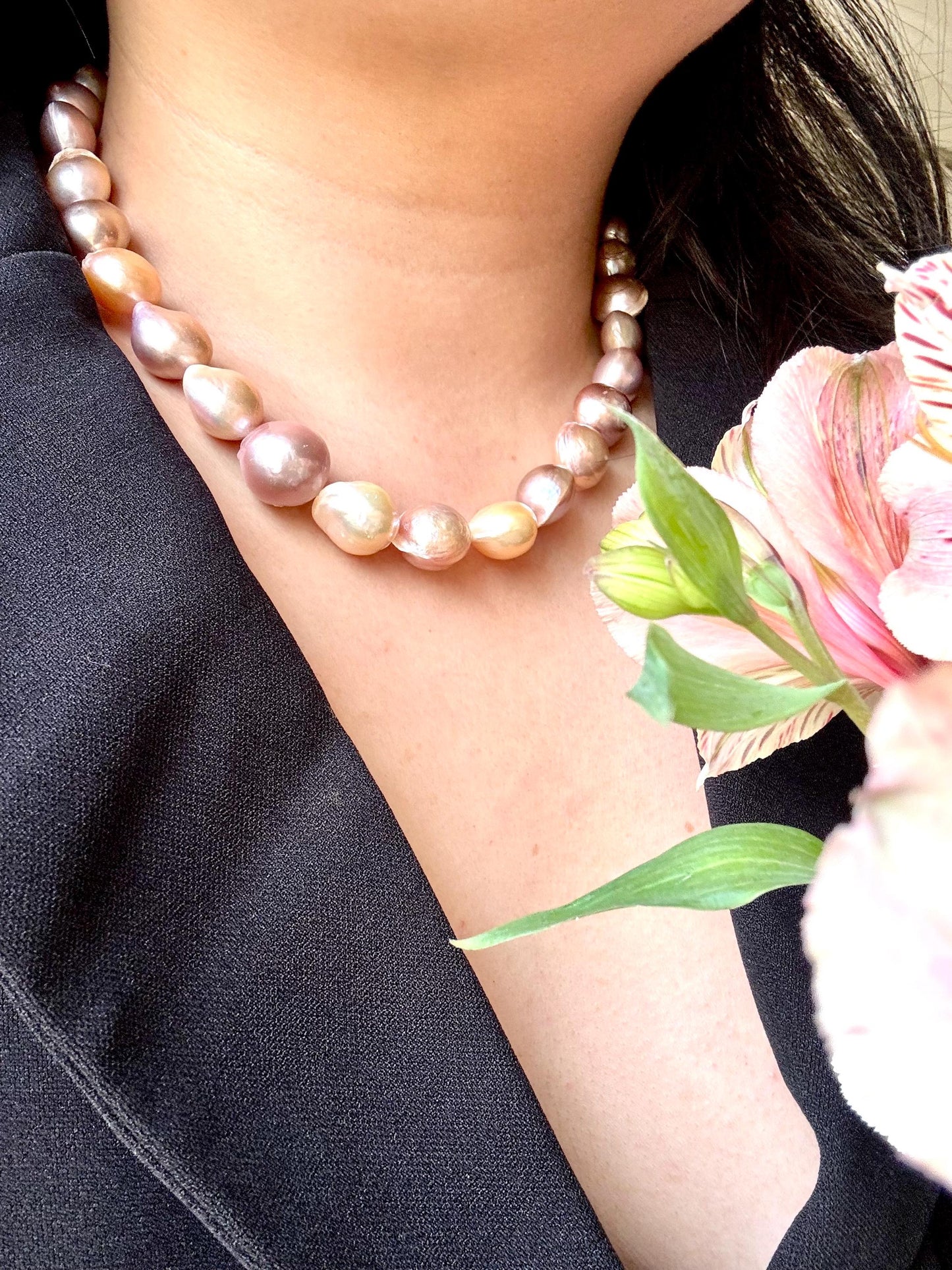 Twilight Garden - Unique Multicolor Unique Shaped Bronze Baroque Pearl Necklace
