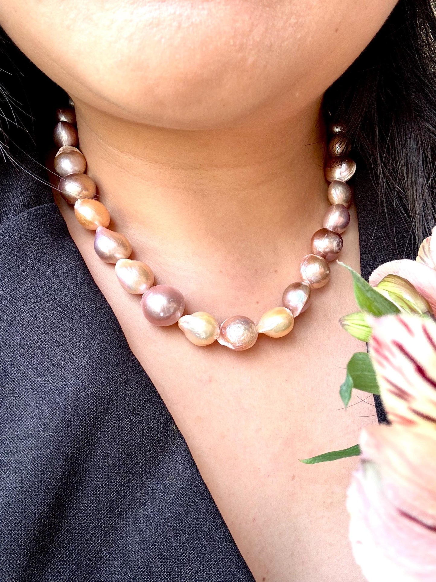 Twilight Garden - Unique Multicolor Unique Shaped Bronze Baroque Pearl Necklace