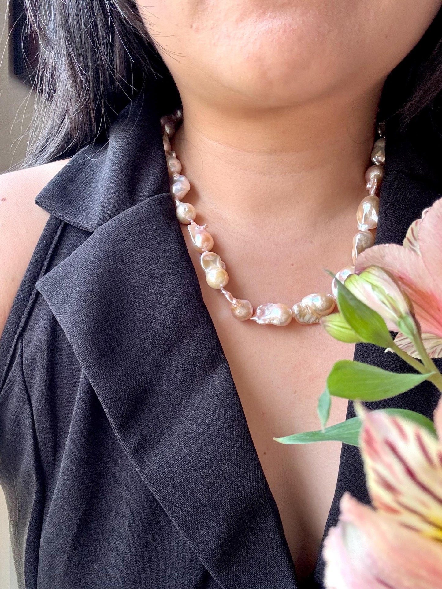 Persian Buttercup - Light Peachy Baroque Pearl Necklace