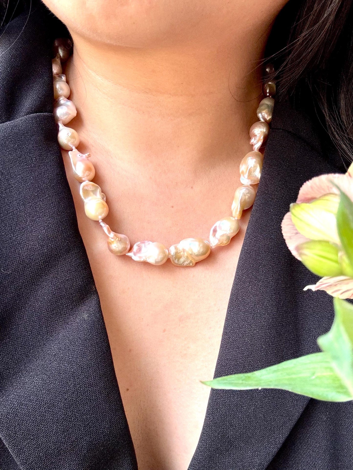 Persian Buttercup - Light Peachy Baroque Pearl Necklace