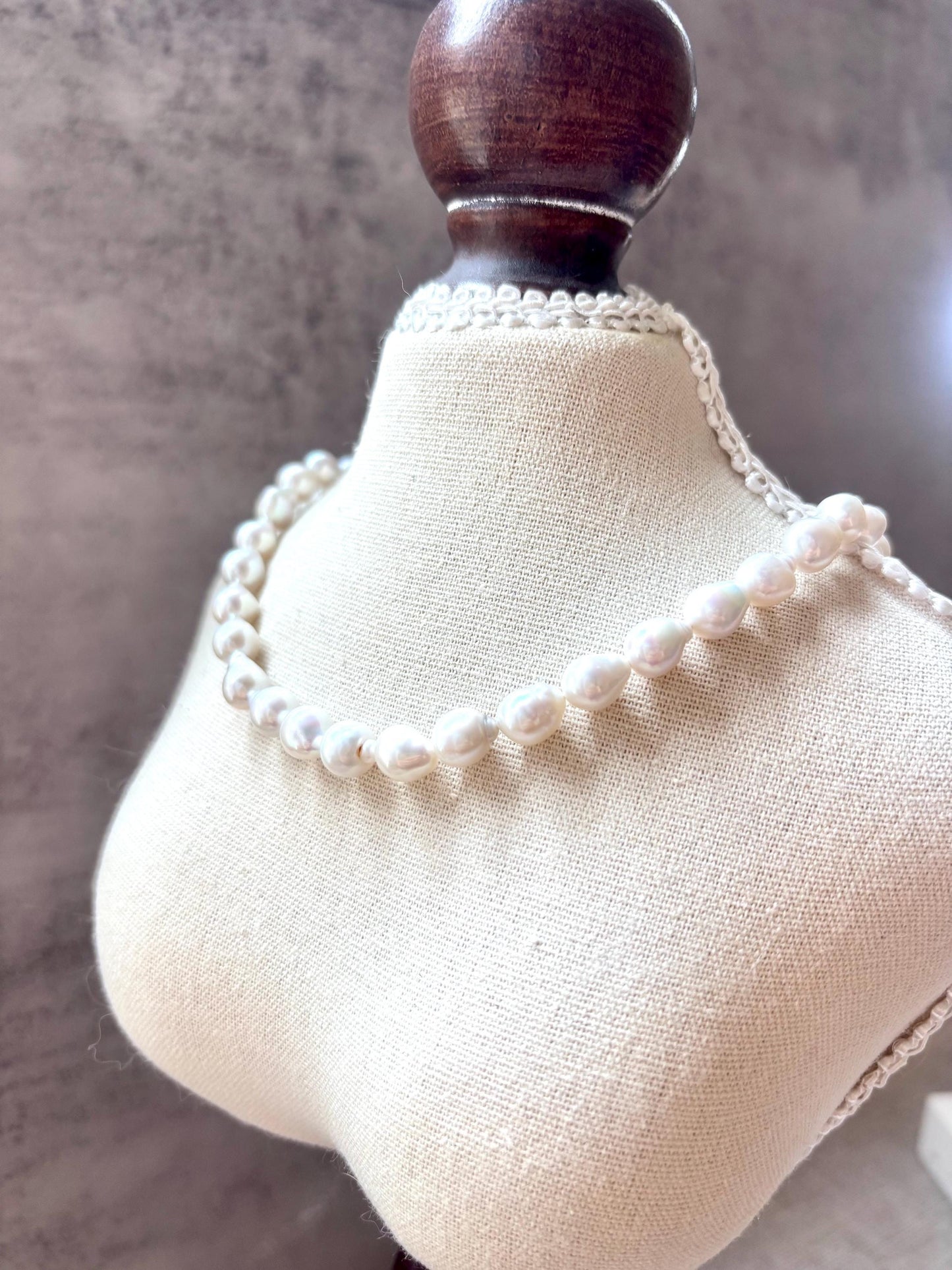 Moonlit Dew - White Baroque Teardrop Pearl Necklace (AAA Luster)