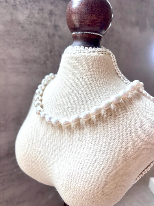 Moonlit Dew - White Baroque Teardrop Pearl Necklace (AAA Luster)