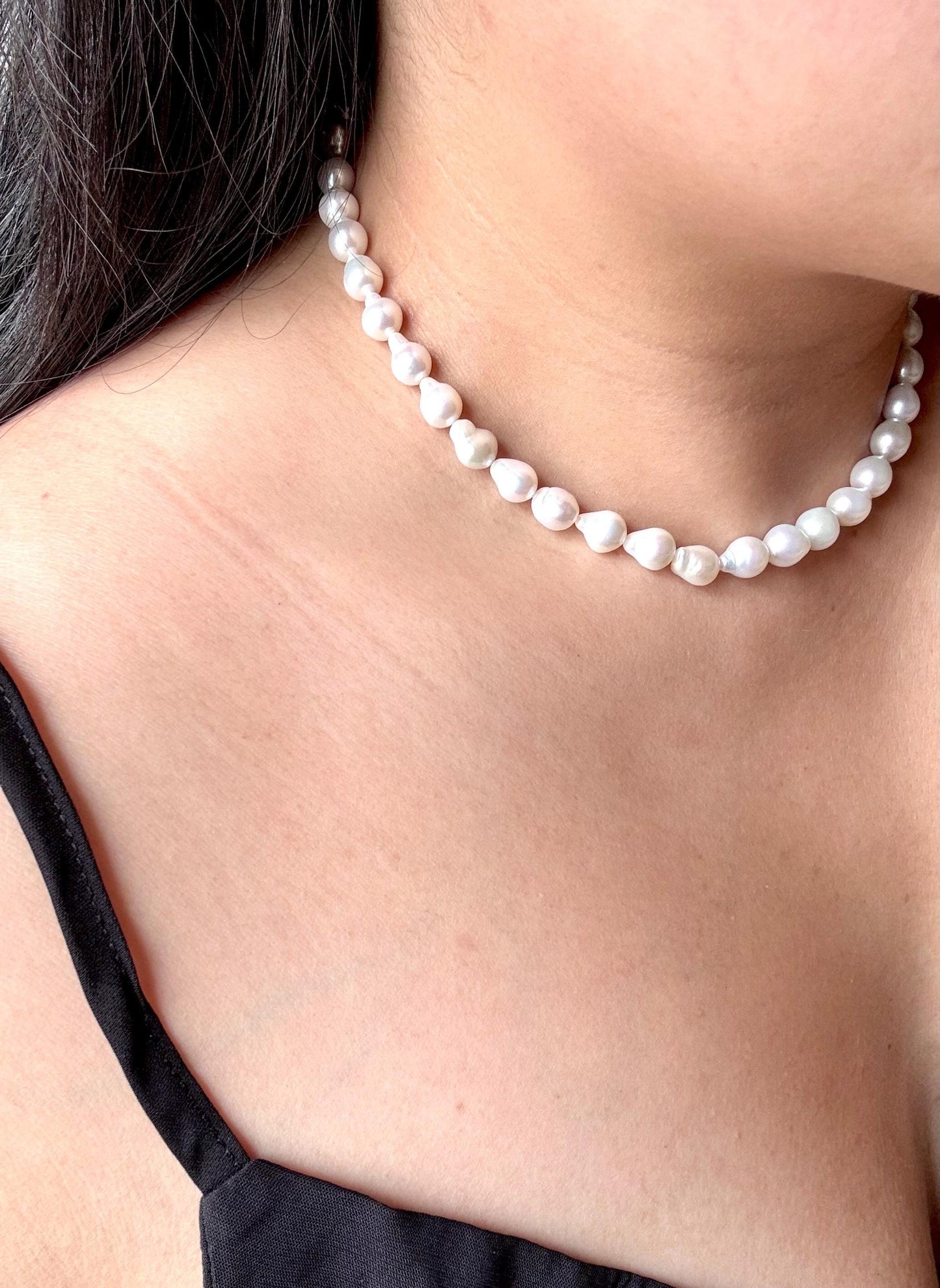 Moonlit Dew - White Baroque Teardrop Pearl Necklace (AAA Luster)
