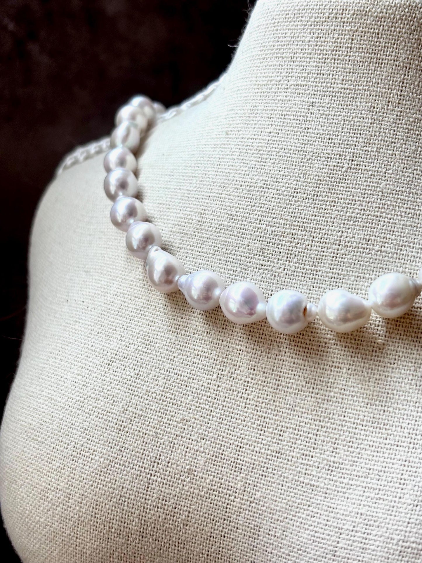 Moonlit Dew - White Baroque Teardrop Pearl Necklace (AAA Luster)