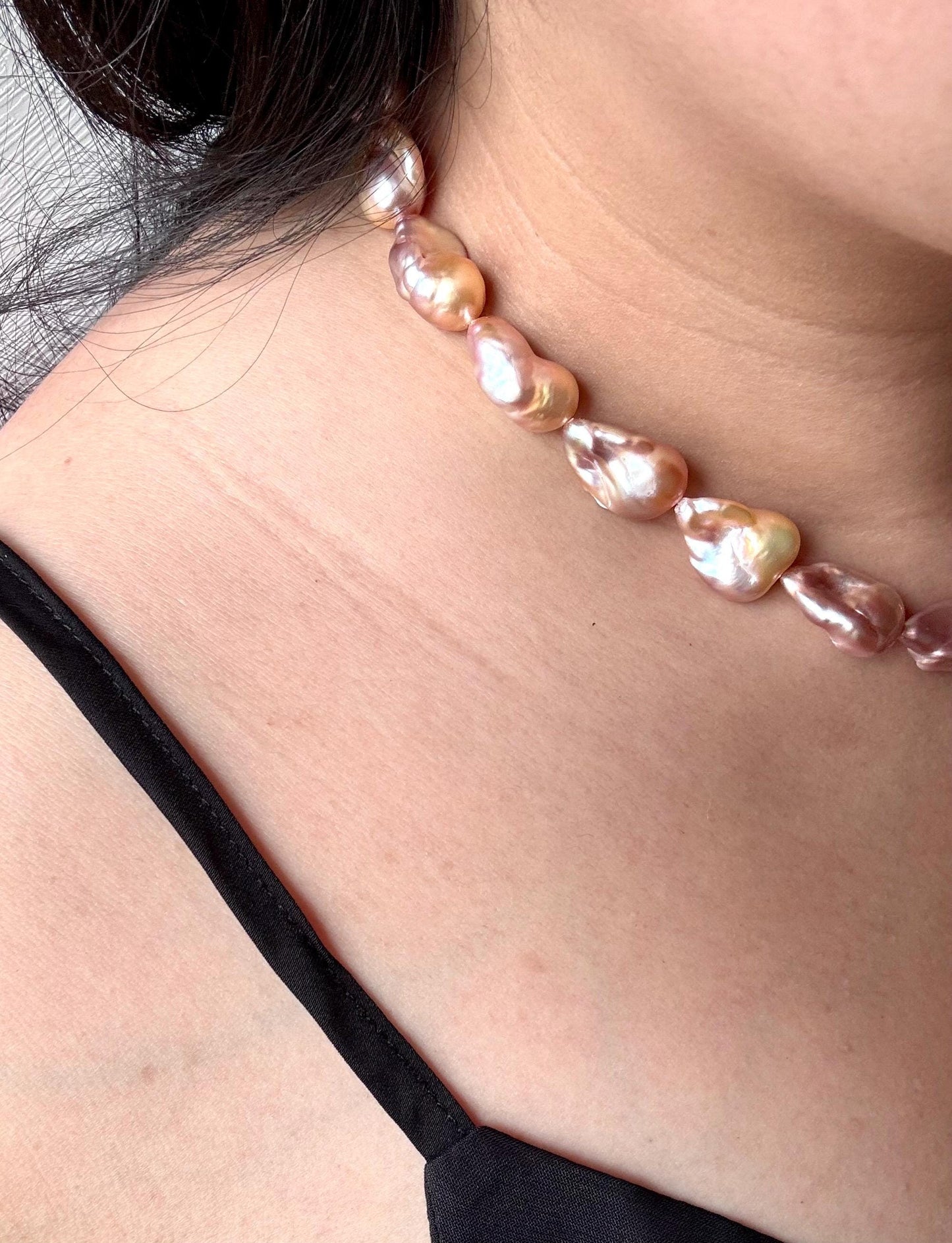 Enchanted Sunset - Orange & Purple Fish-Tail Baroque Pearl Necklace