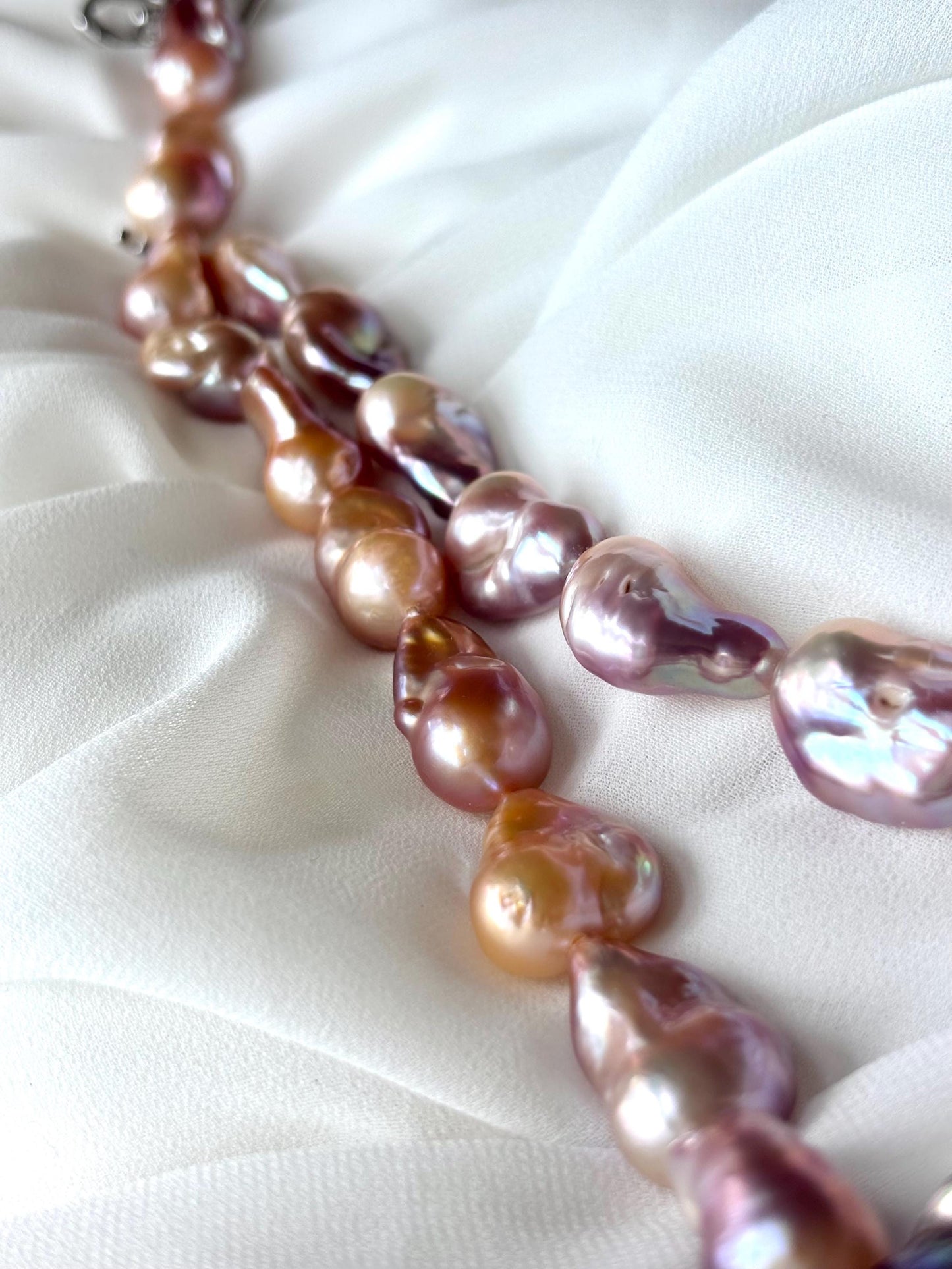 Enchanted Sunset - Orange & Purple Fish-Tail Baroque Pearl Necklace