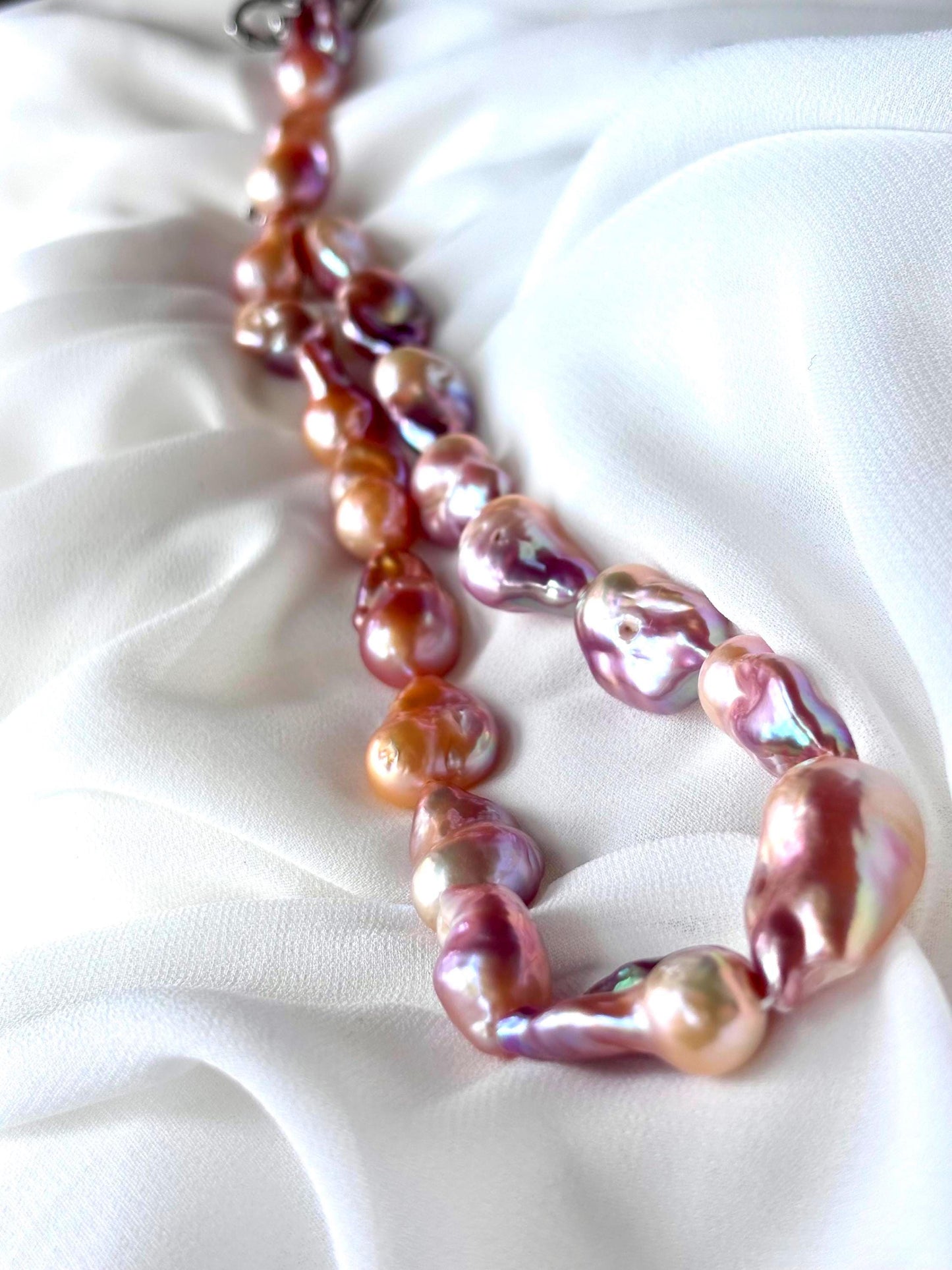 Enchanted Sunset - Orange & Purple Fish-Tail Baroque Pearl Necklace