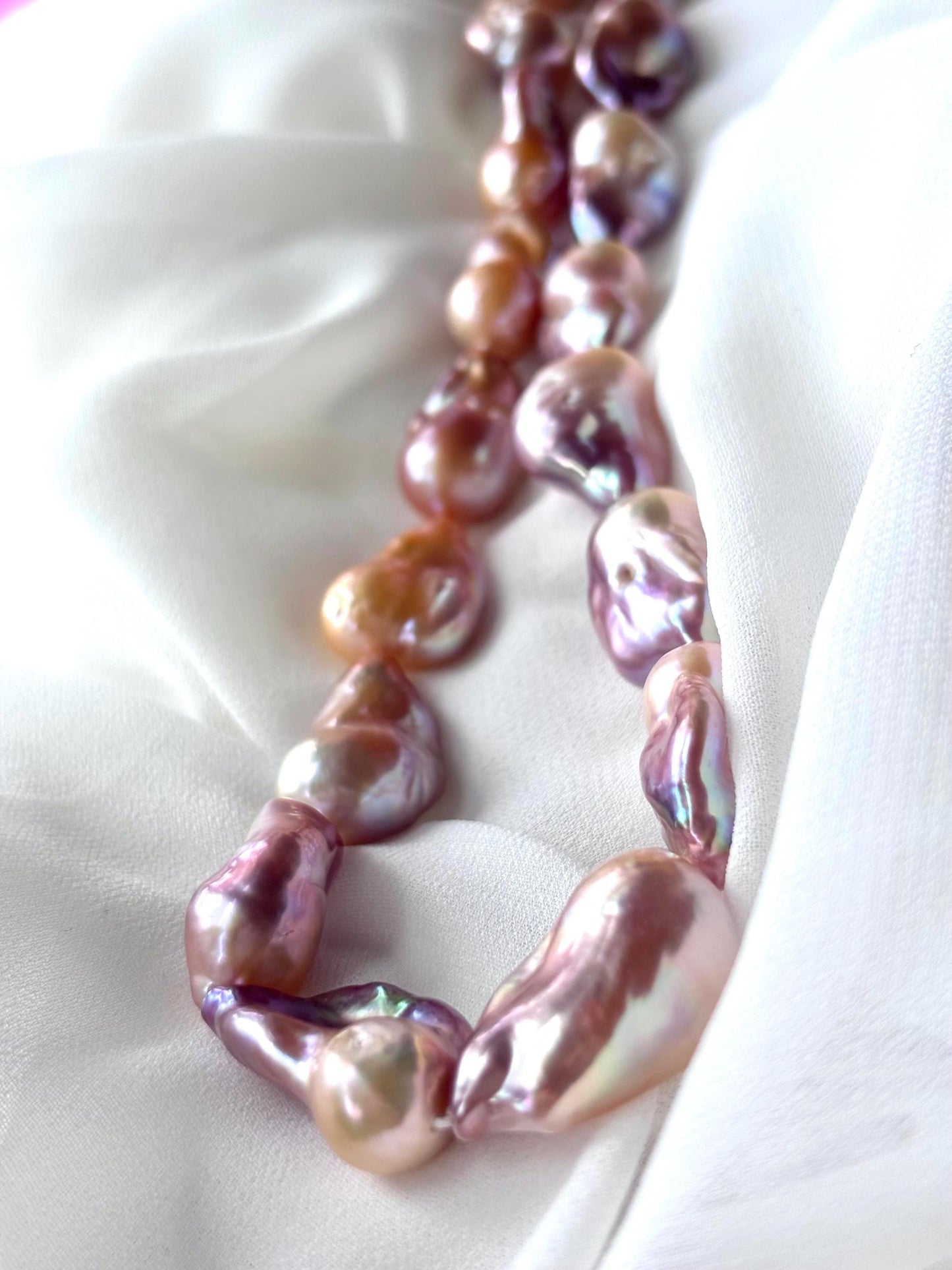 Enchanted Sunset - Orange & Purple Fish-Tail Baroque Pearl Necklace