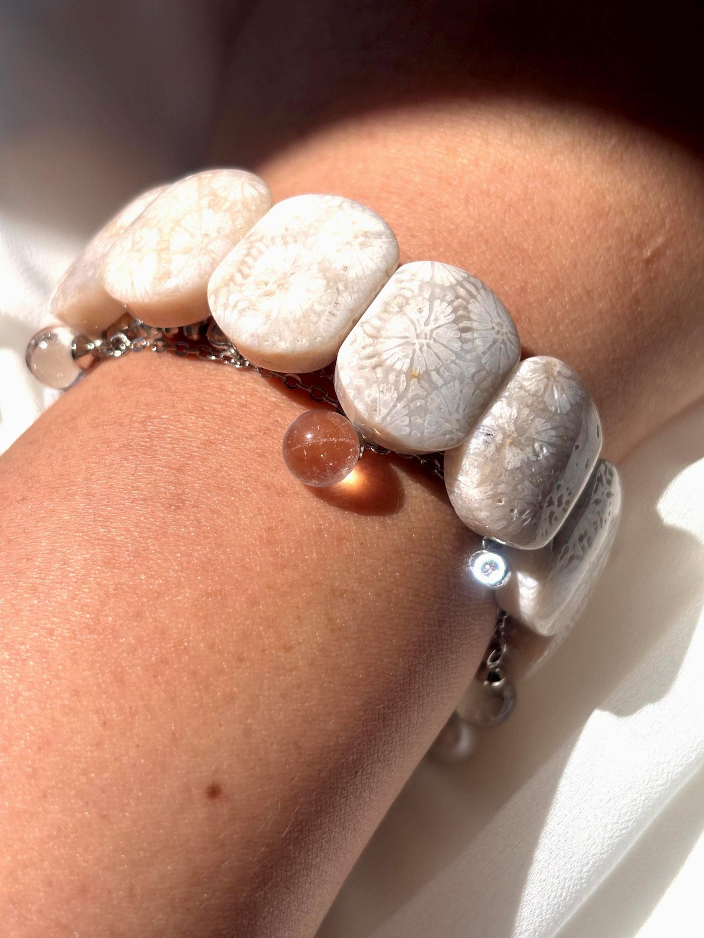 Ivory Gardenia - Natural Fossil Coral Bracelet