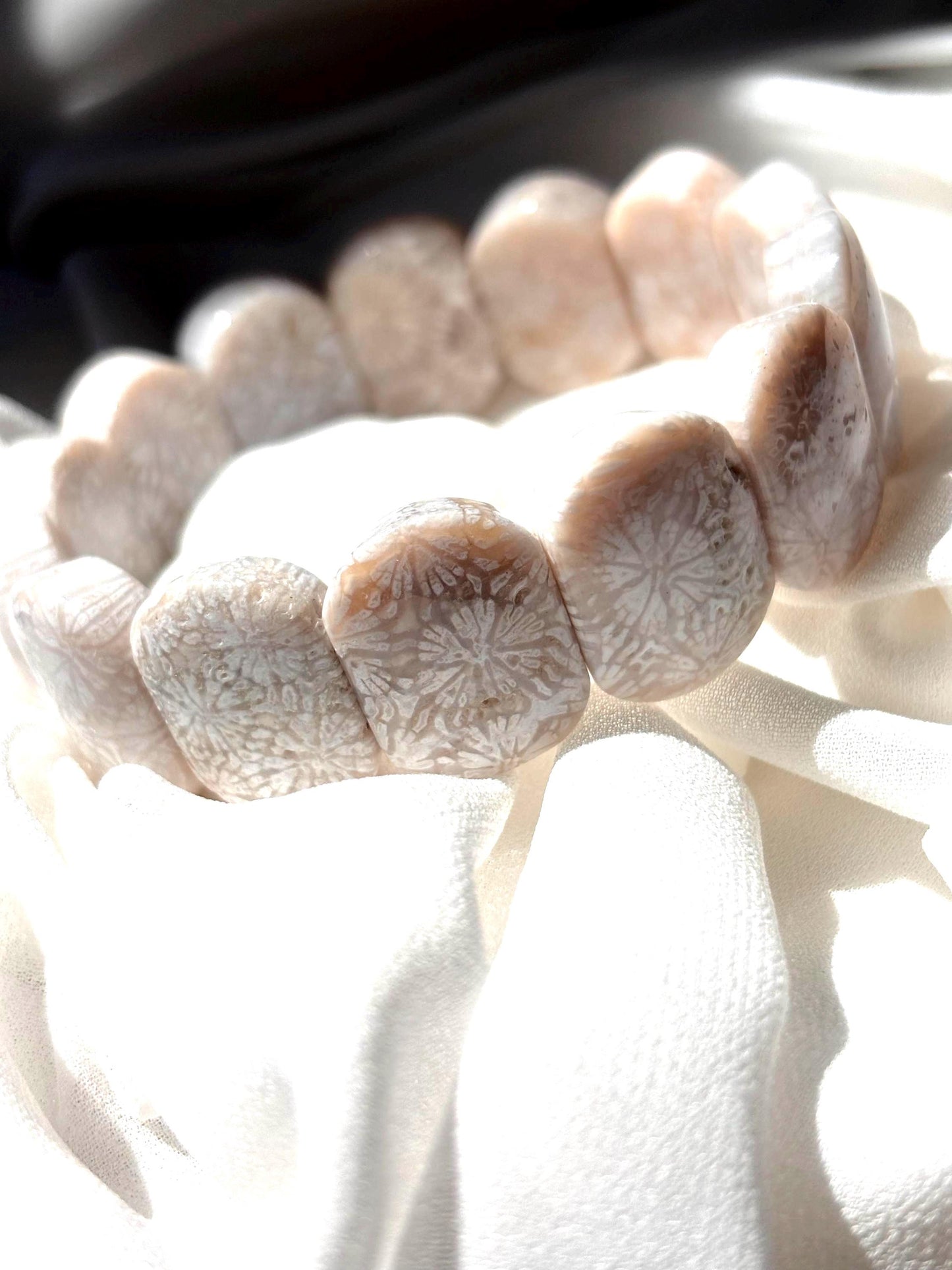 Ivory Gardenia - Natural Fossil Coral Bracelet
