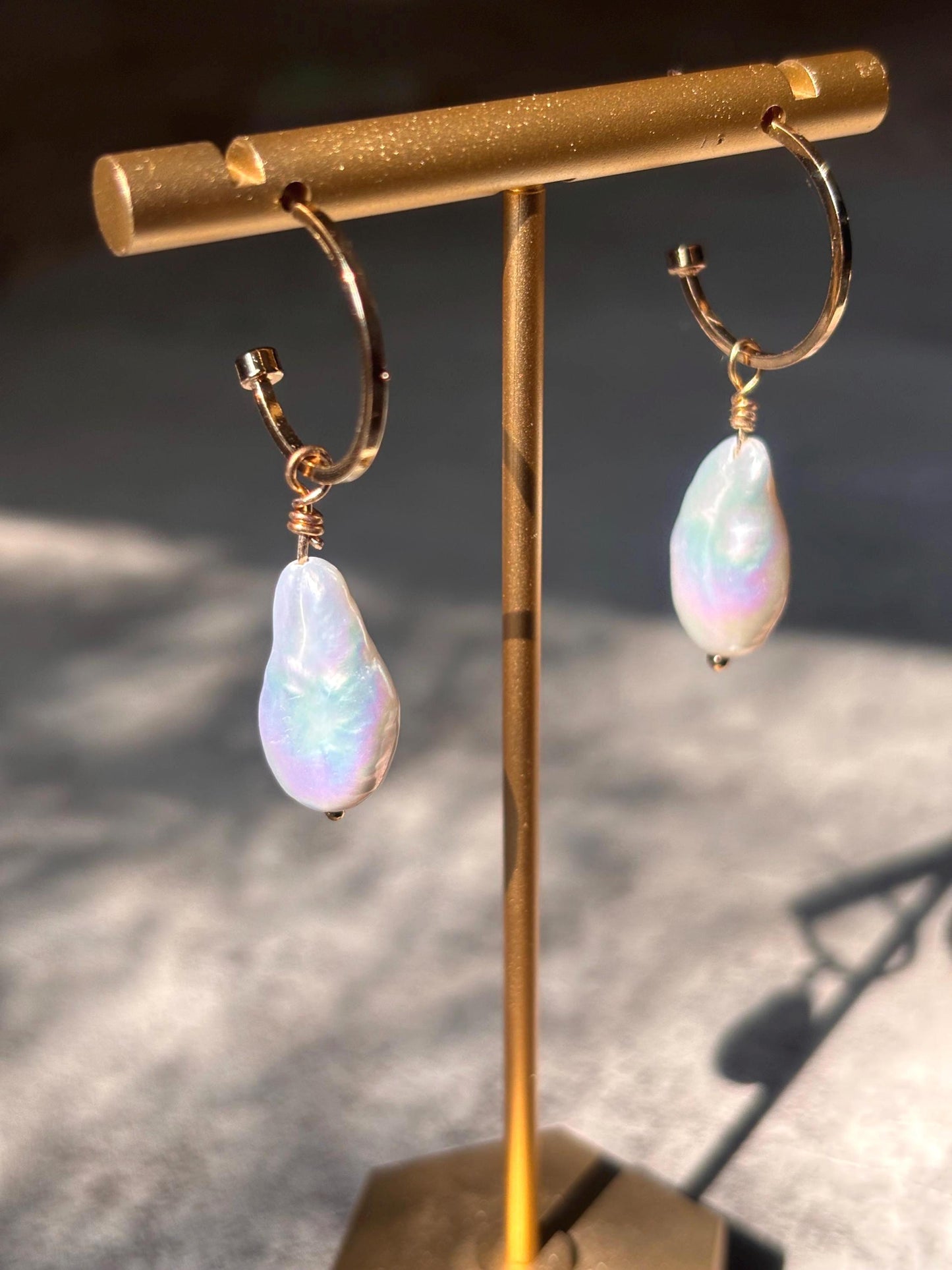 Cloud Drift - Baroque Pearl Hoop Earrings