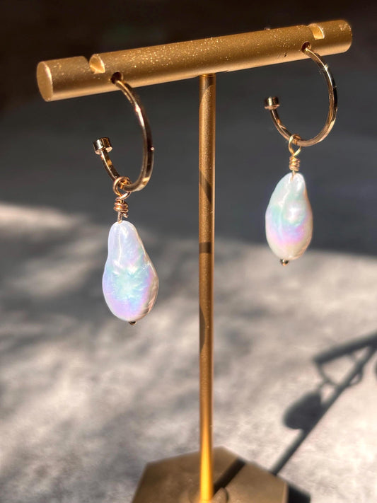 Cloud Drift - Baroque Pearl Hoop Earrings