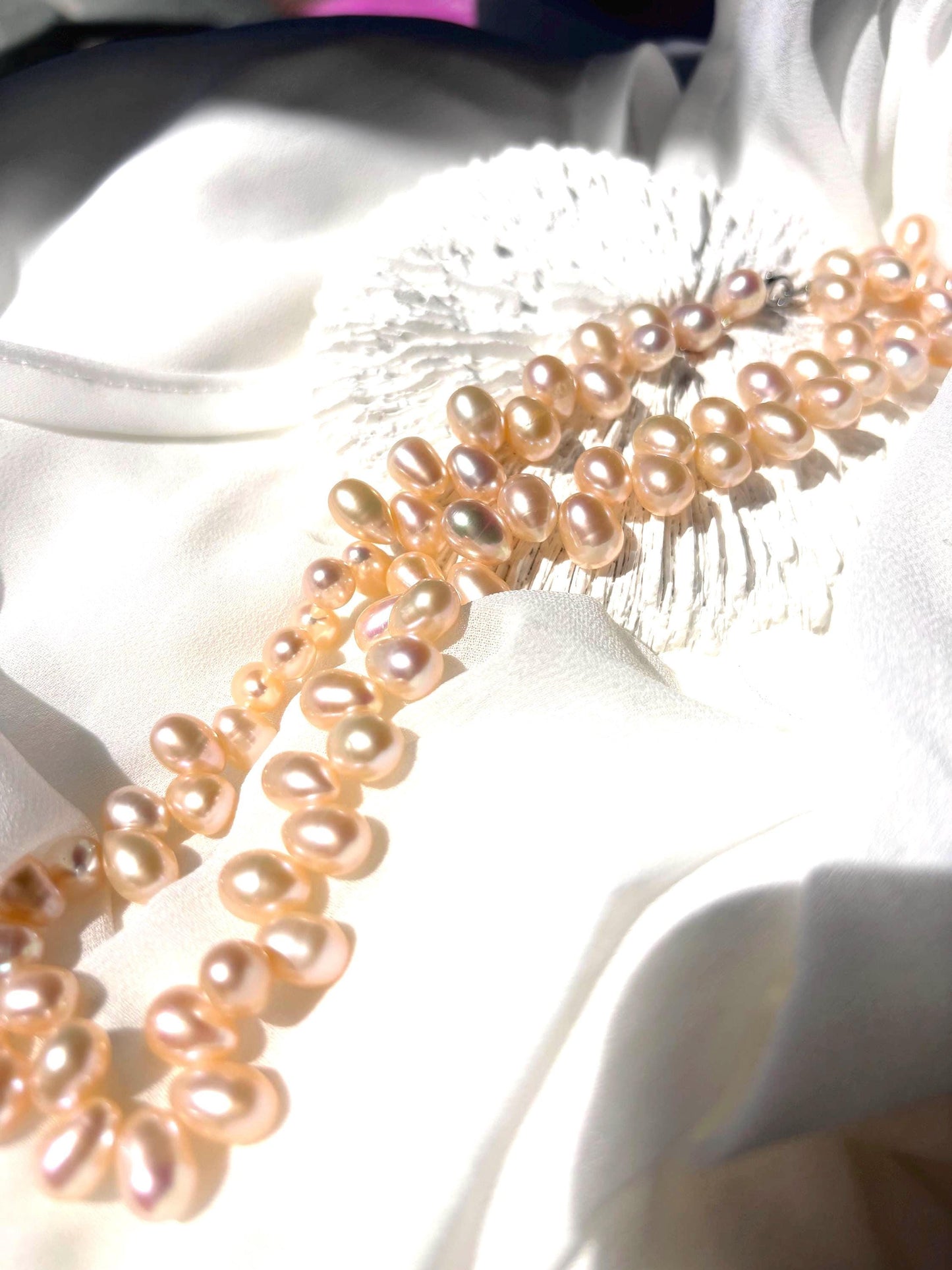 Peach Blossom Glow - Baroque Pearl Necklace & Earrings Set