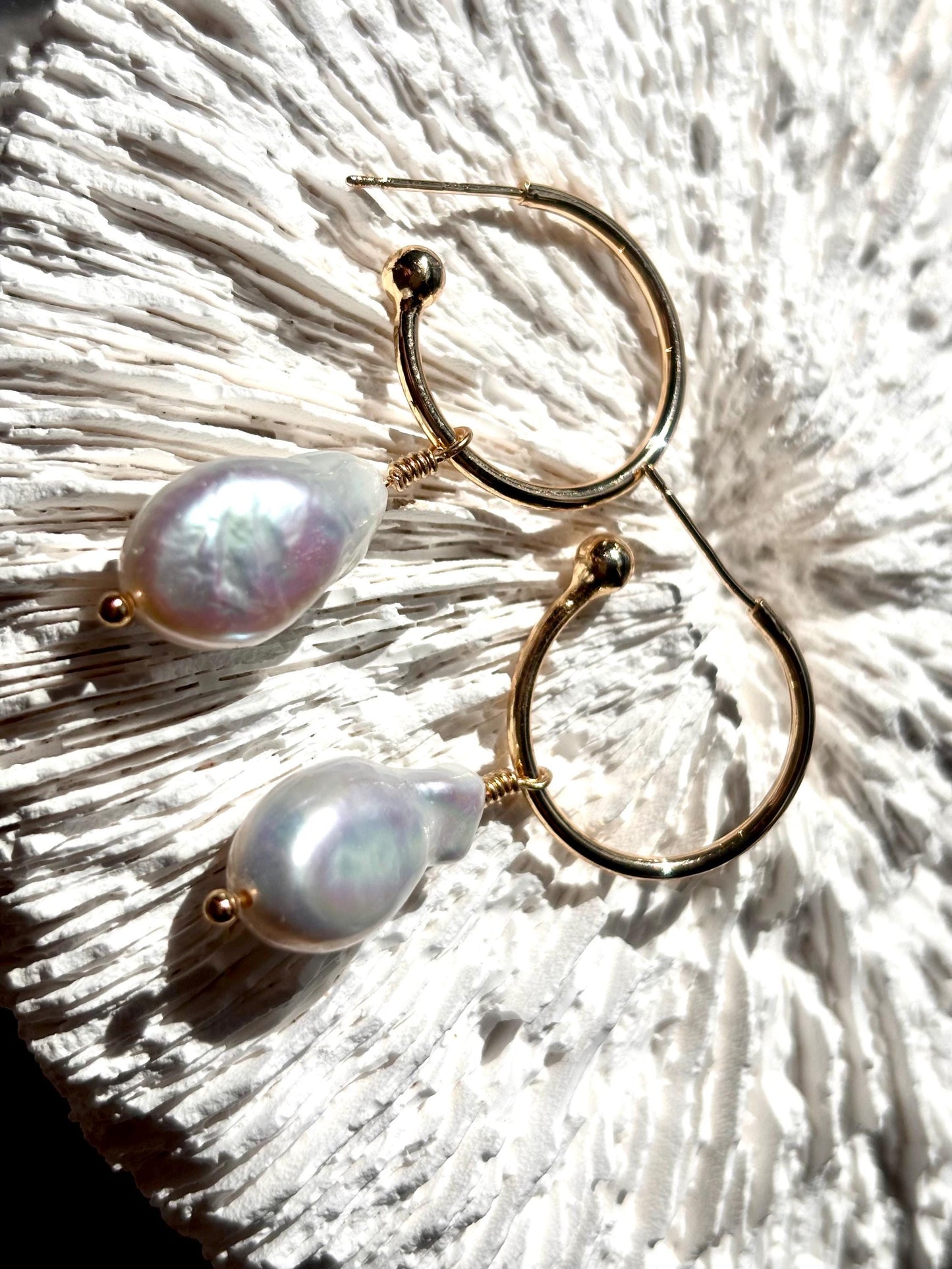 Cloud Drift - Baroque Pearl Hoop Earrings