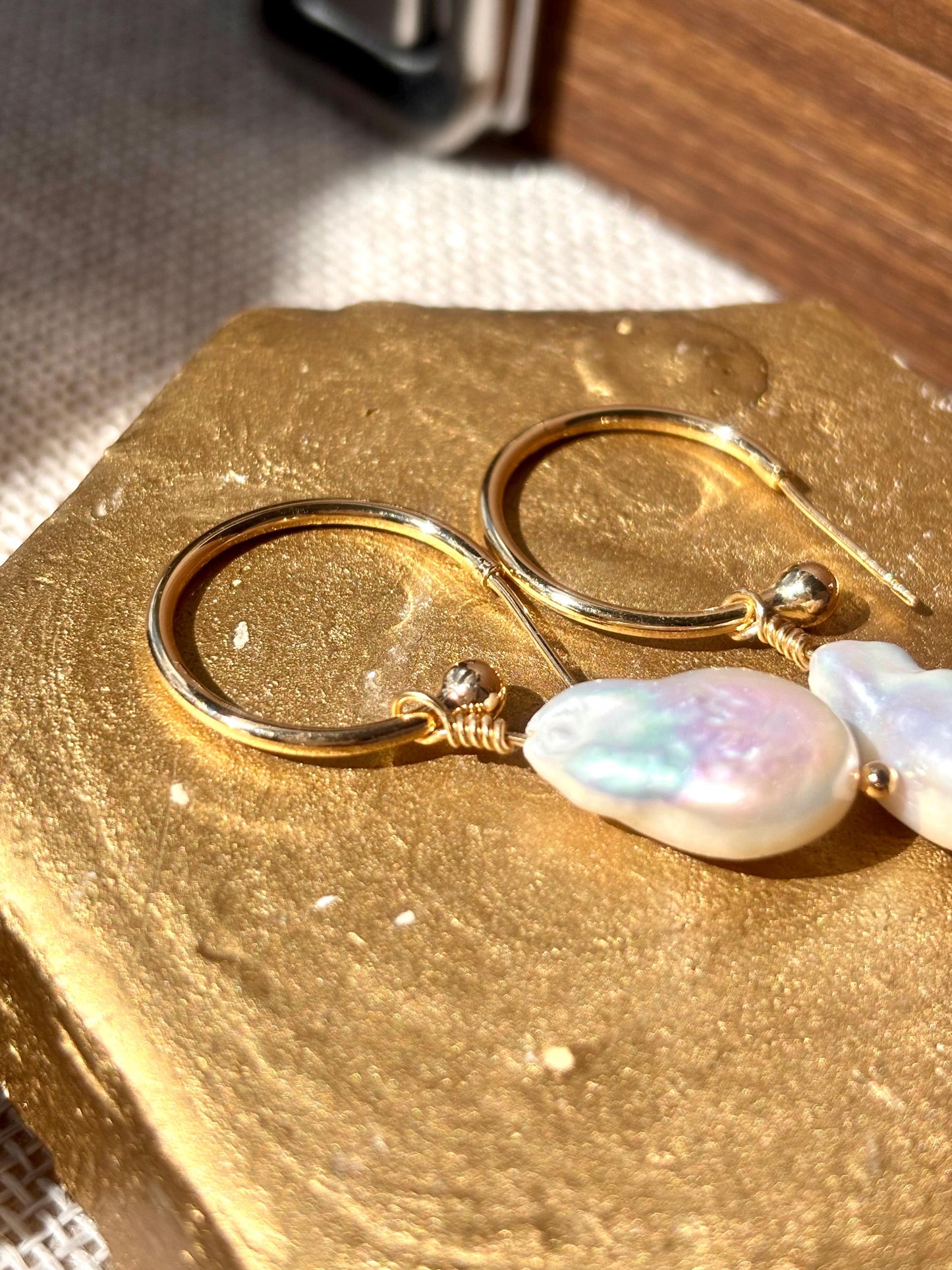 Cloud Drift - Baroque Pearl Hoop Earrings