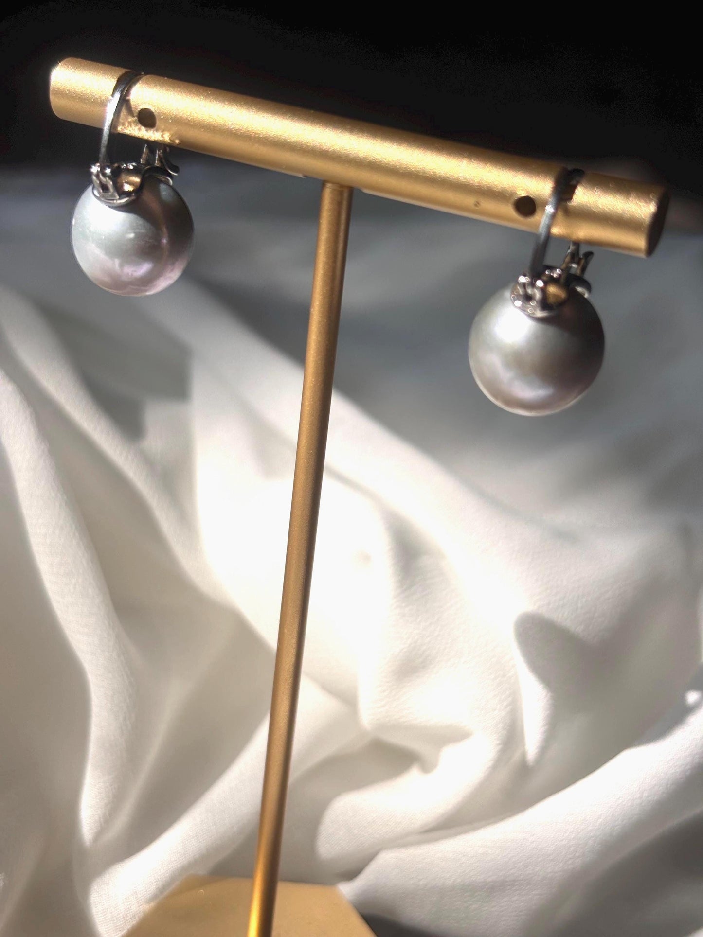 Moonlit Halo - Grey Freshwater Pearl Huggie Earrings