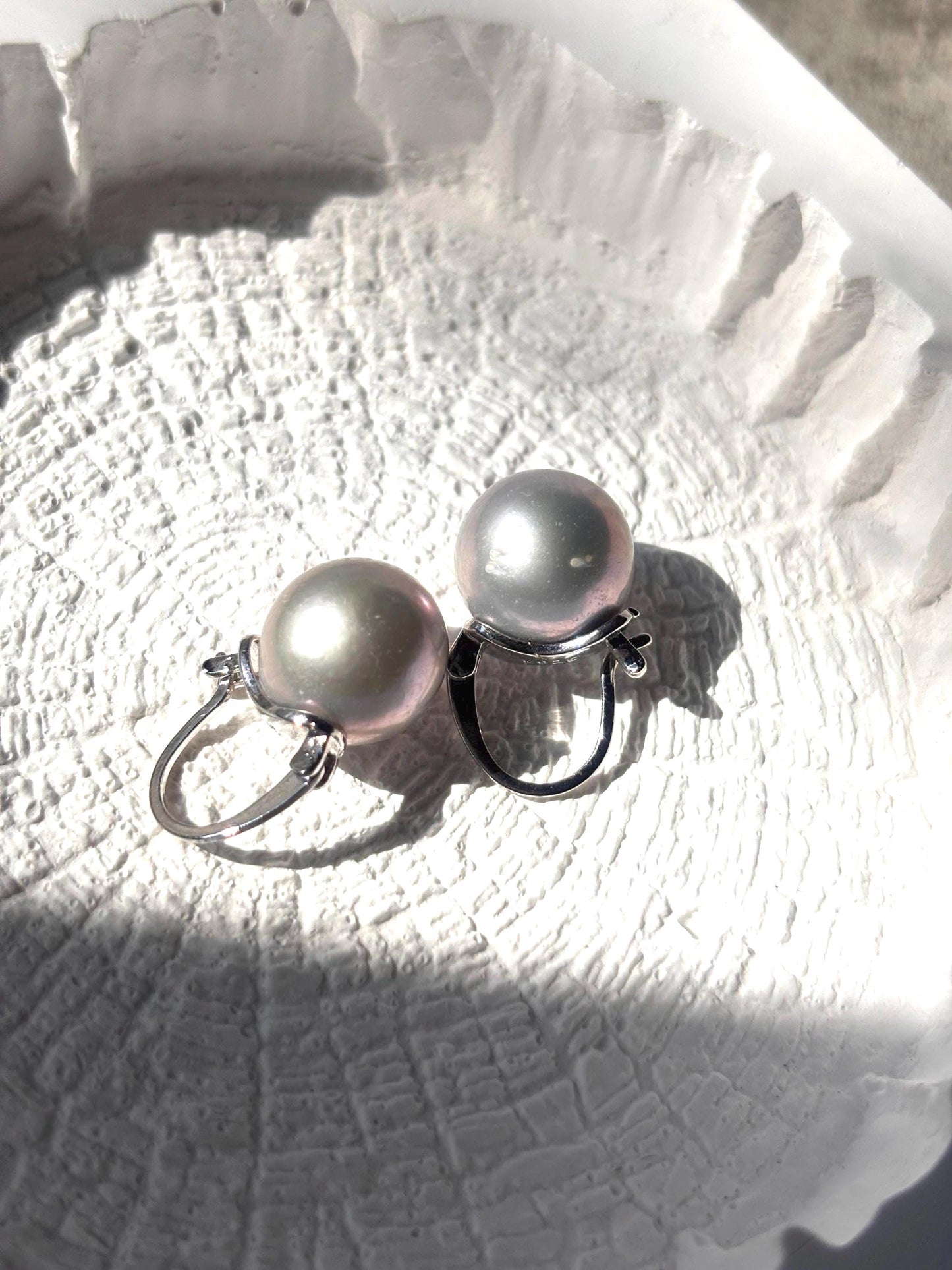 Moonlit Halo - Grey Freshwater Pearl Huggie Earrings