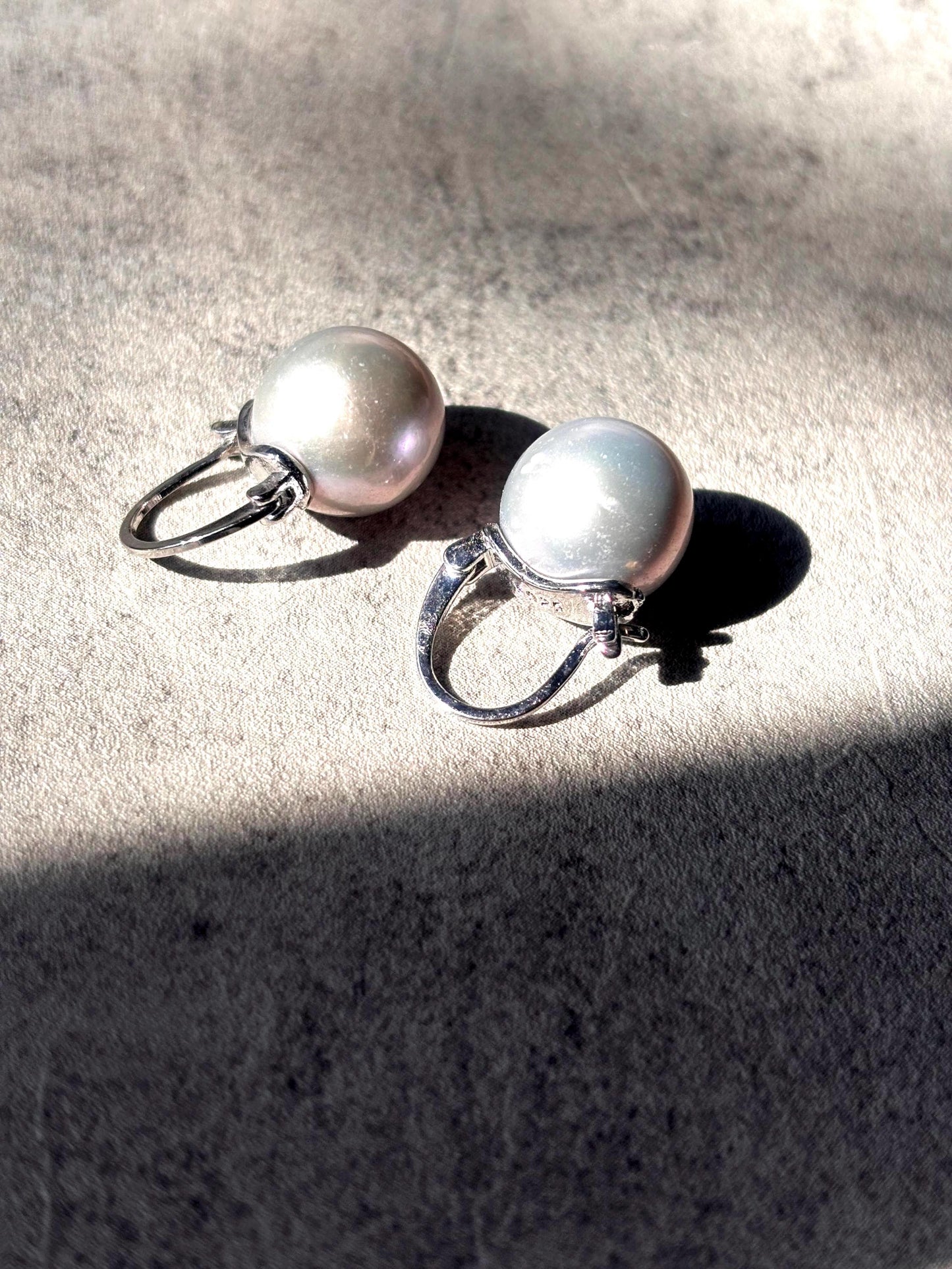 Moonlit Halo - Grey Freshwater Pearl Huggie Earrings