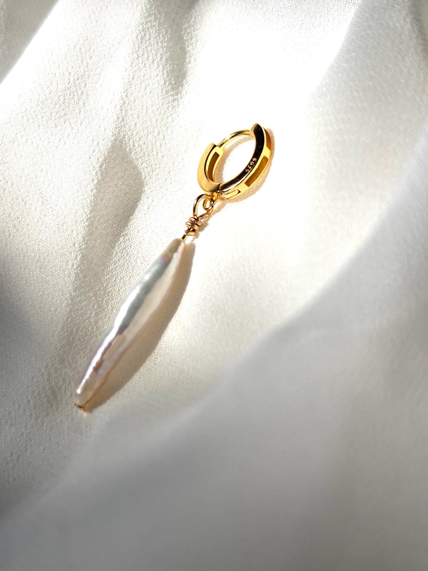 Tidal Whisper - Baroque Stick Pearl Huggie Earrings
