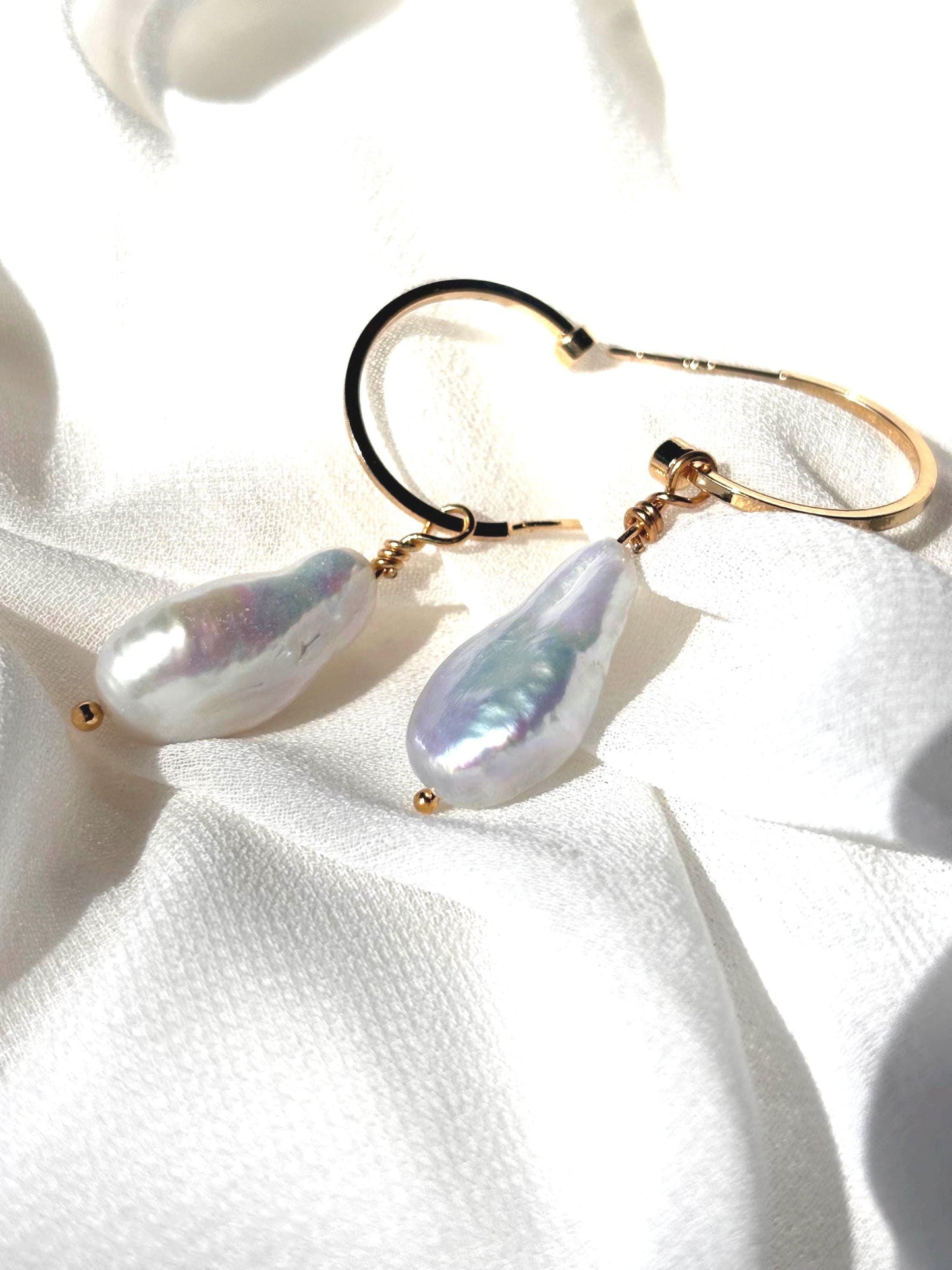 Cloud Drift - Baroque Pearl Hoop Earrings