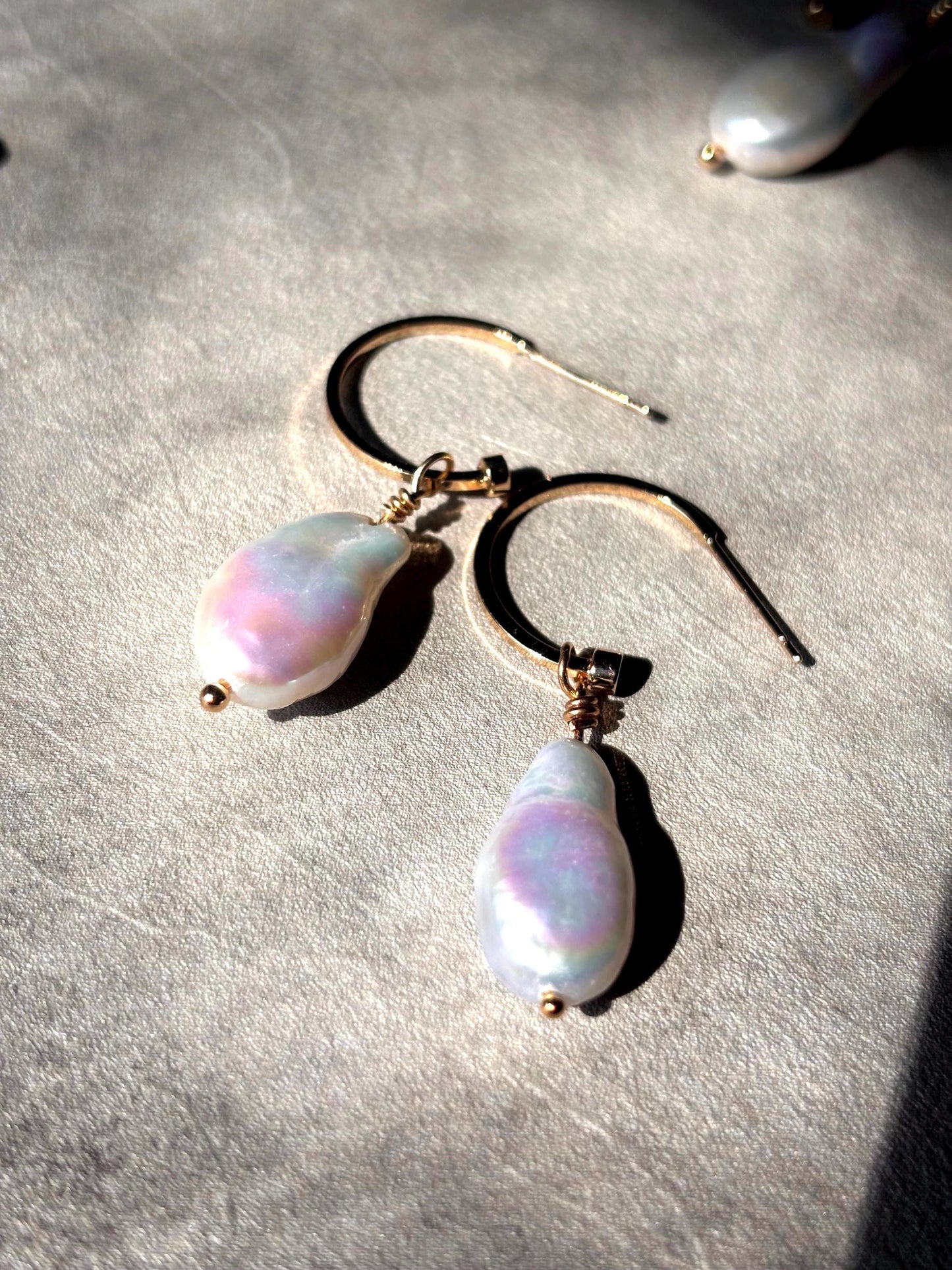 Cloud Drift - Baroque Pearl Hoop Earrings