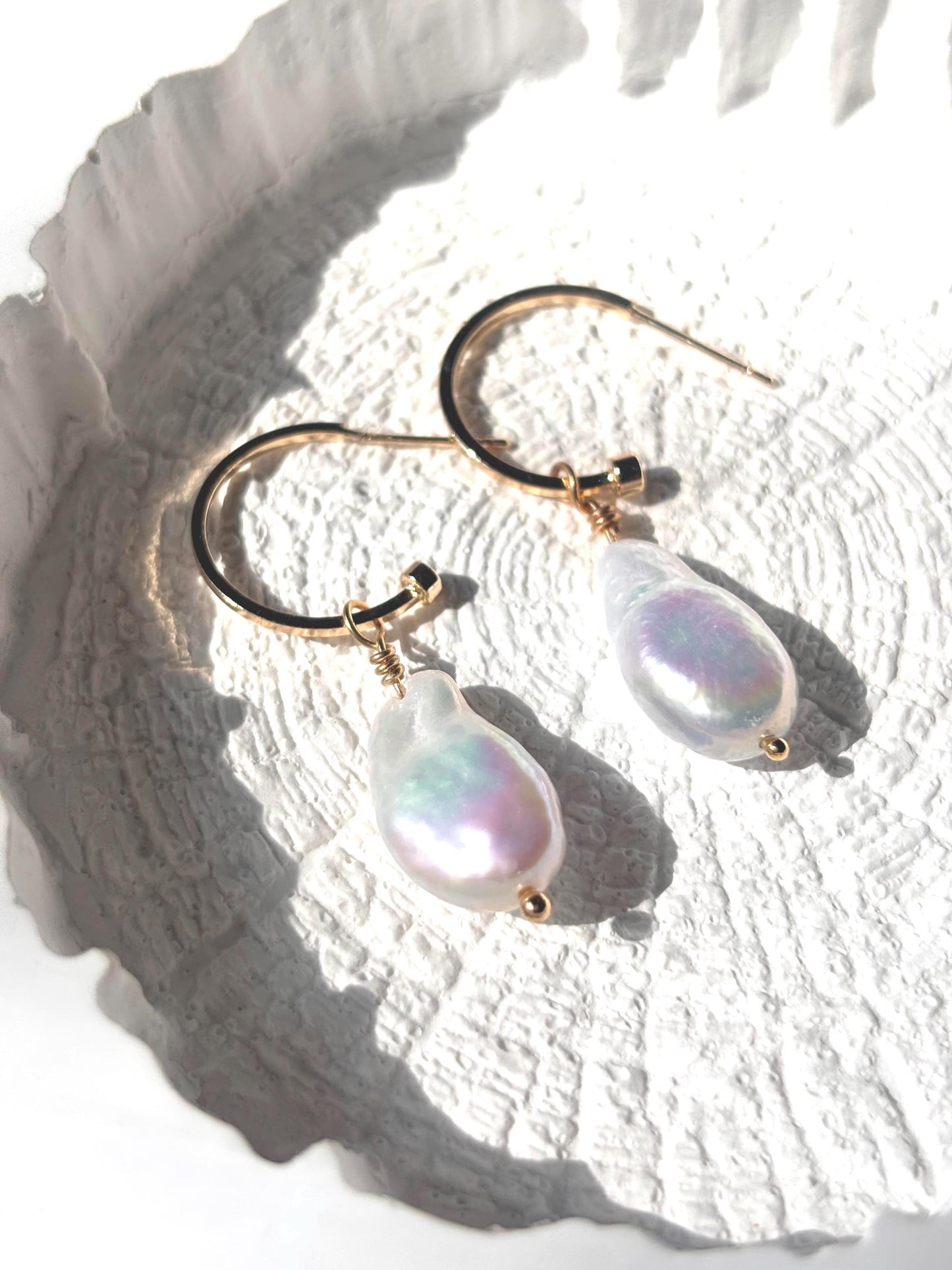 Cloud Drift - Baroque Pearl Hoop Earrings