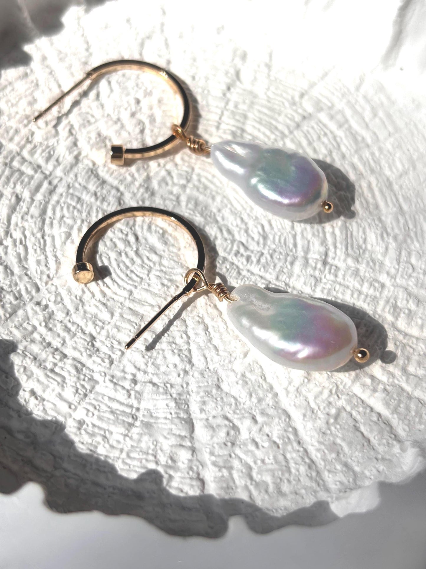 Cloud Drift - Baroque Pearl Hoop Earrings
