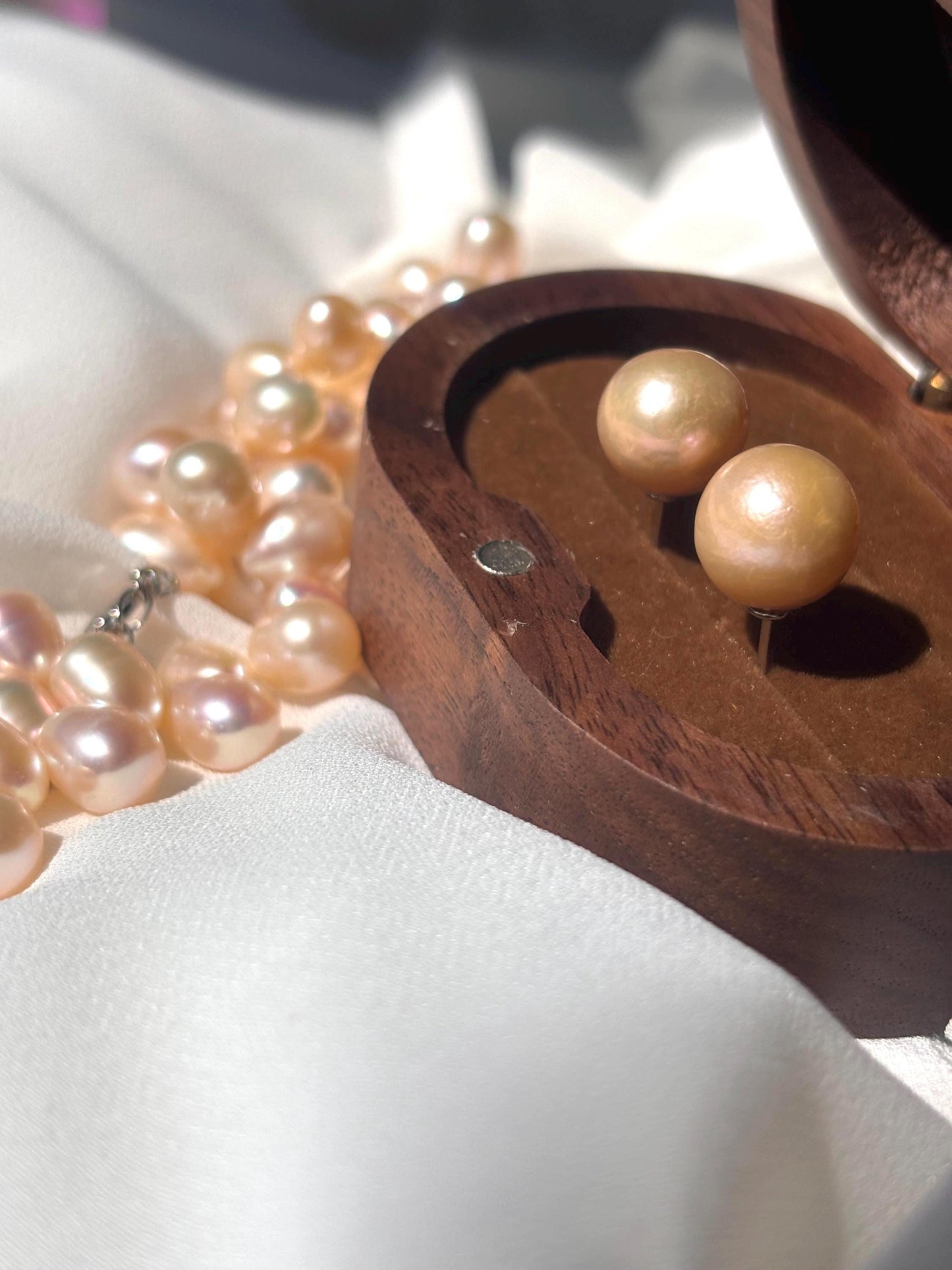 Peach Blossom Glow - Baroque Pearl Necklace & Earrings Set