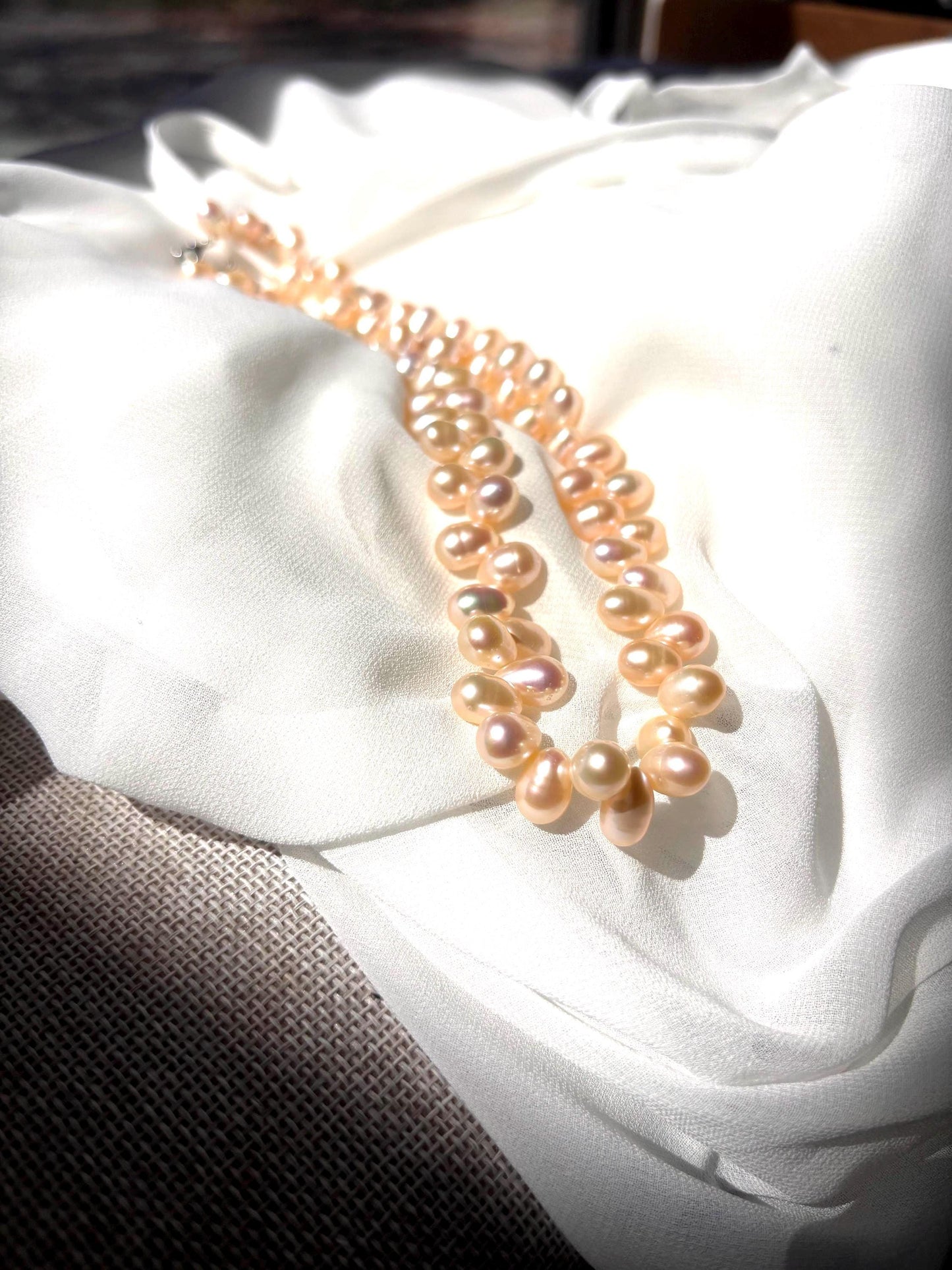 Peach Blossom Glow - Baroque Pearl Necklace & Earrings Set
