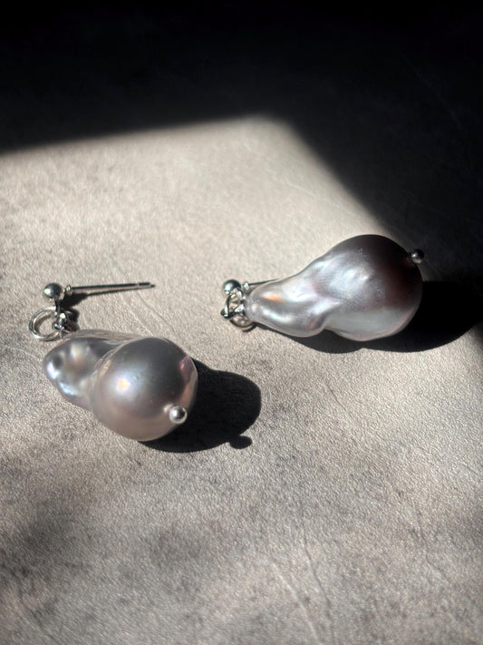 Silverstream Whisper - Fish Tail Baroque Pearl Stud Earrings