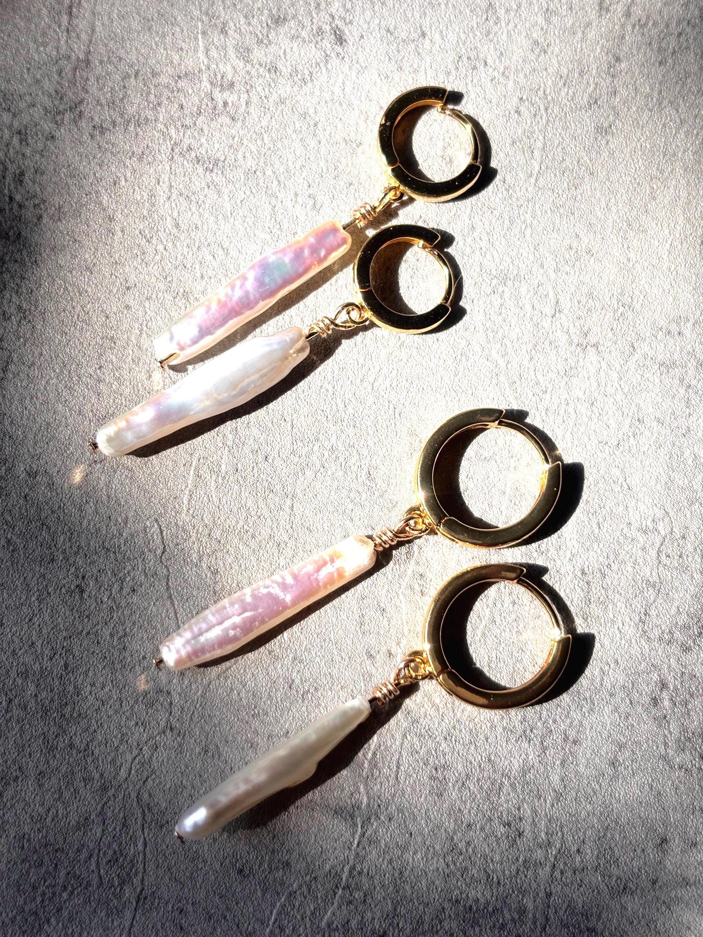 Tidal Whisper - Baroque Stick Pearl Huggie Earrings