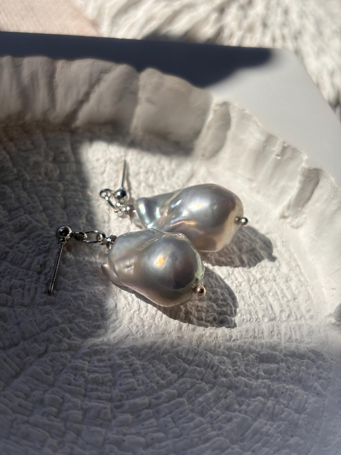 Silverstream Whisper - Fish Tail Baroque Pearl Stud Earrings