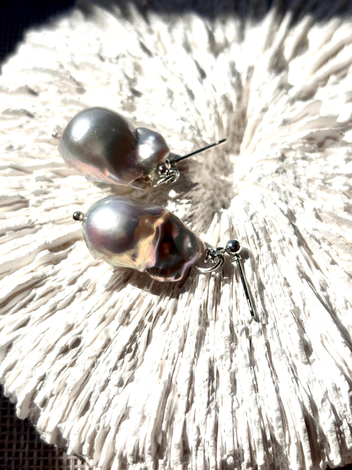 Silverstream Whisper - Fish Tail Baroque Pearl Stud Earrings
