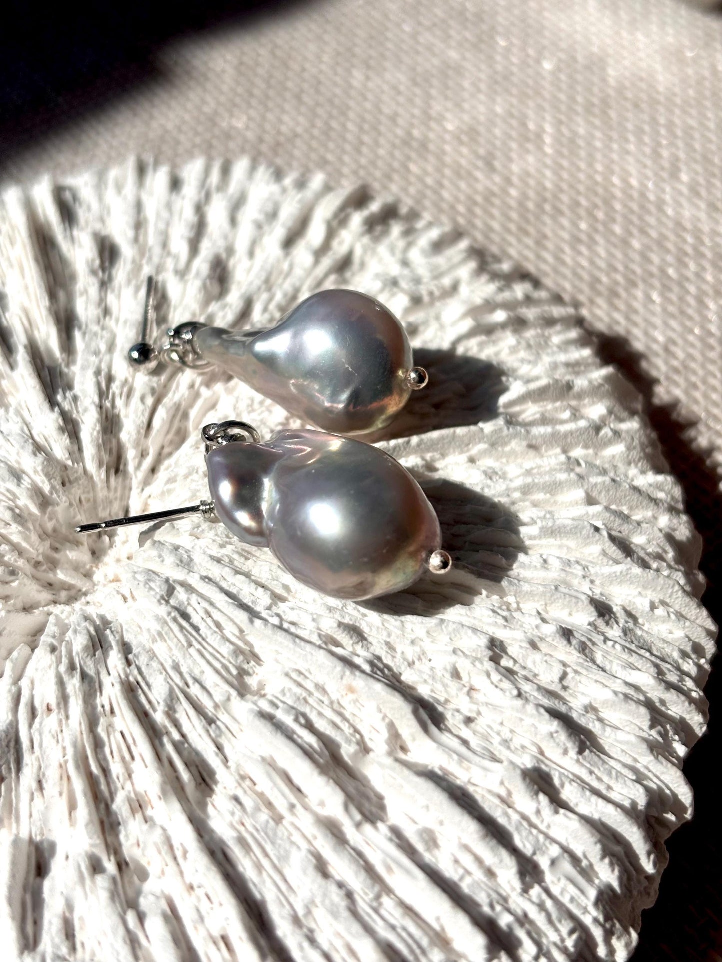 Silverstream Whisper - Fish Tail Baroque Pearl Stud Earrings