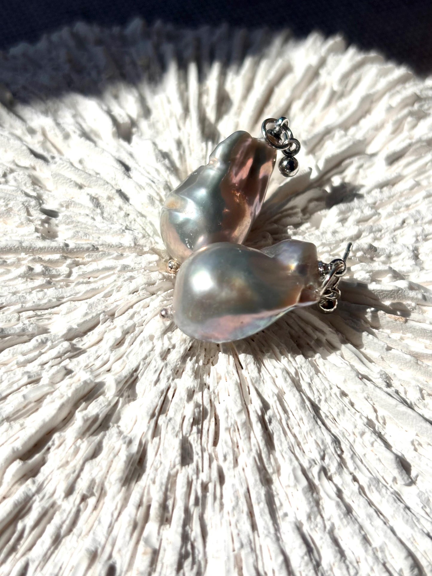 Silverstream Whisper - Fish Tail Baroque Pearl Stud Earrings