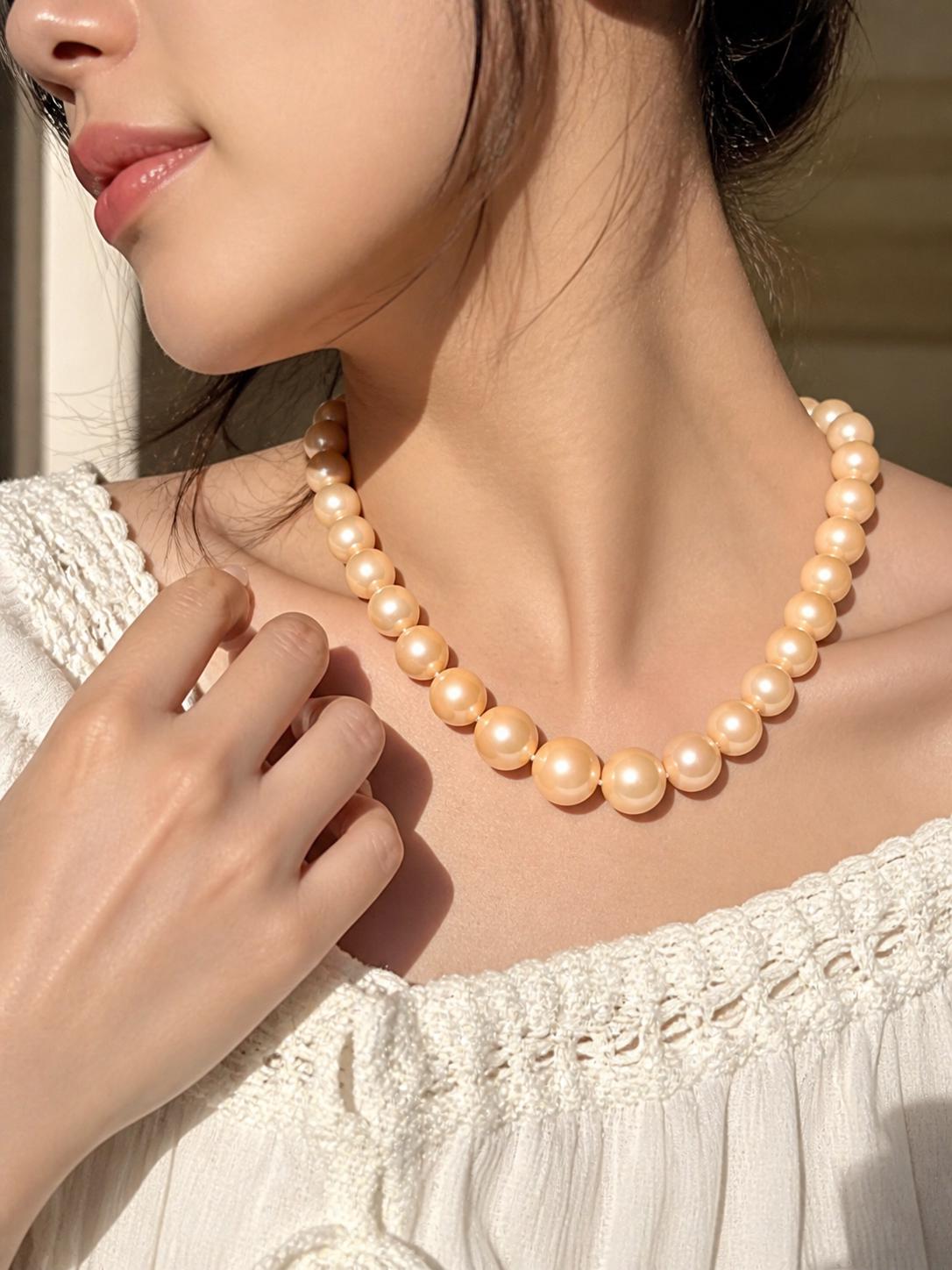 Velvet Aura - Nude Baroque Pearl Necklace, Minimalist Freshwater Pearl Jewelry, Gift for Mum, June Birthstone