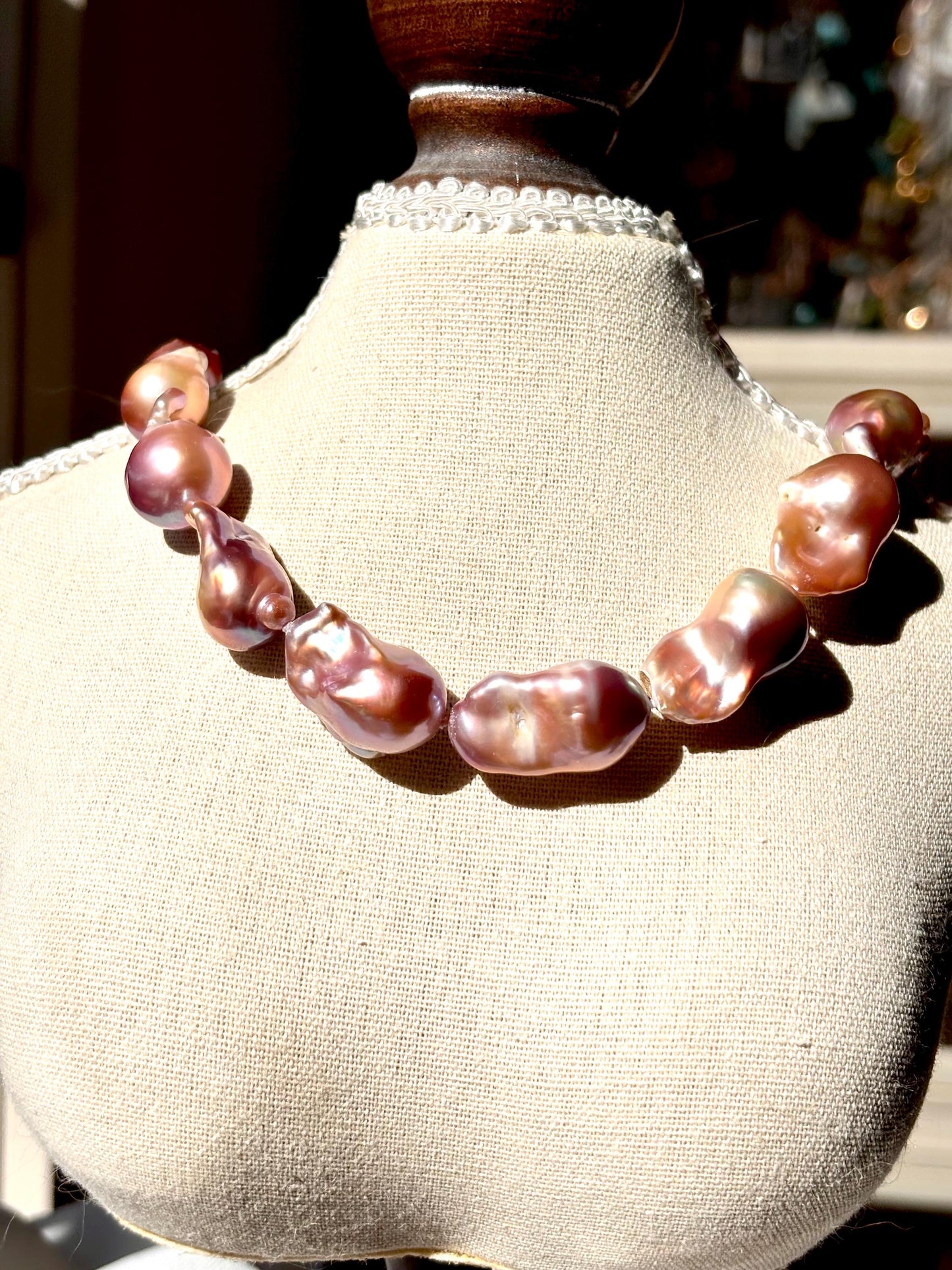 Solar Veil - Baroque Pearl Necklace, Purple Gold Freshwater Jewelry, Statement Fish Tail Necklace