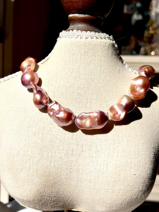 Solar Veil - Baroque Pearl Necklace, Purple Gold Freshwater Jewelry, Statement Fish Tail Necklace