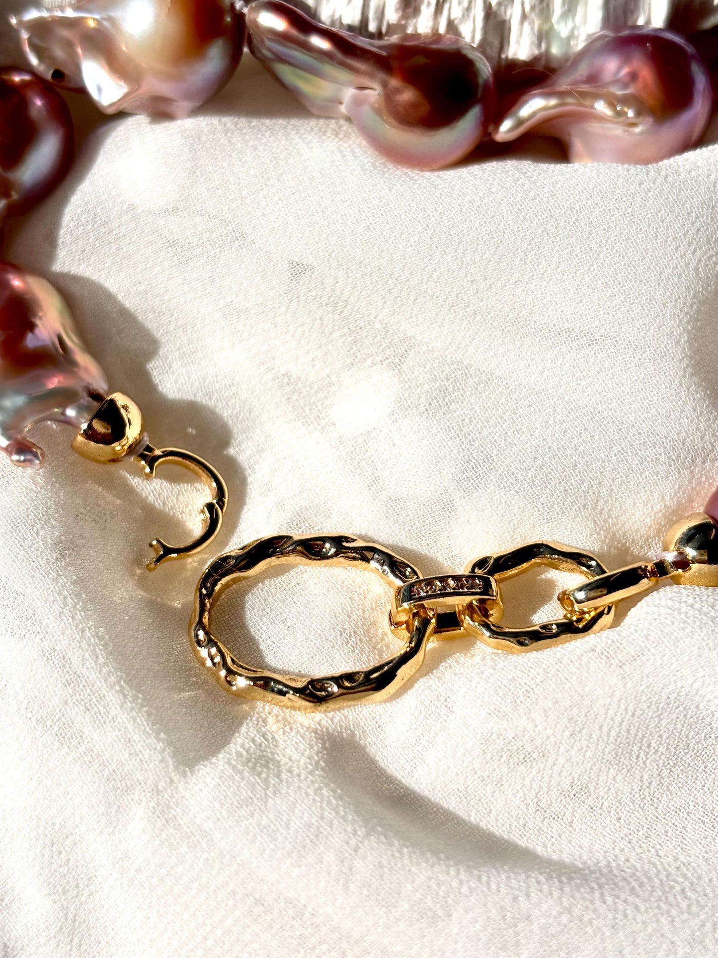 Solar Veil - Baroque Pearl Necklace, Purple Gold Freshwater Jewelry, Statement Fish Tail Necklace