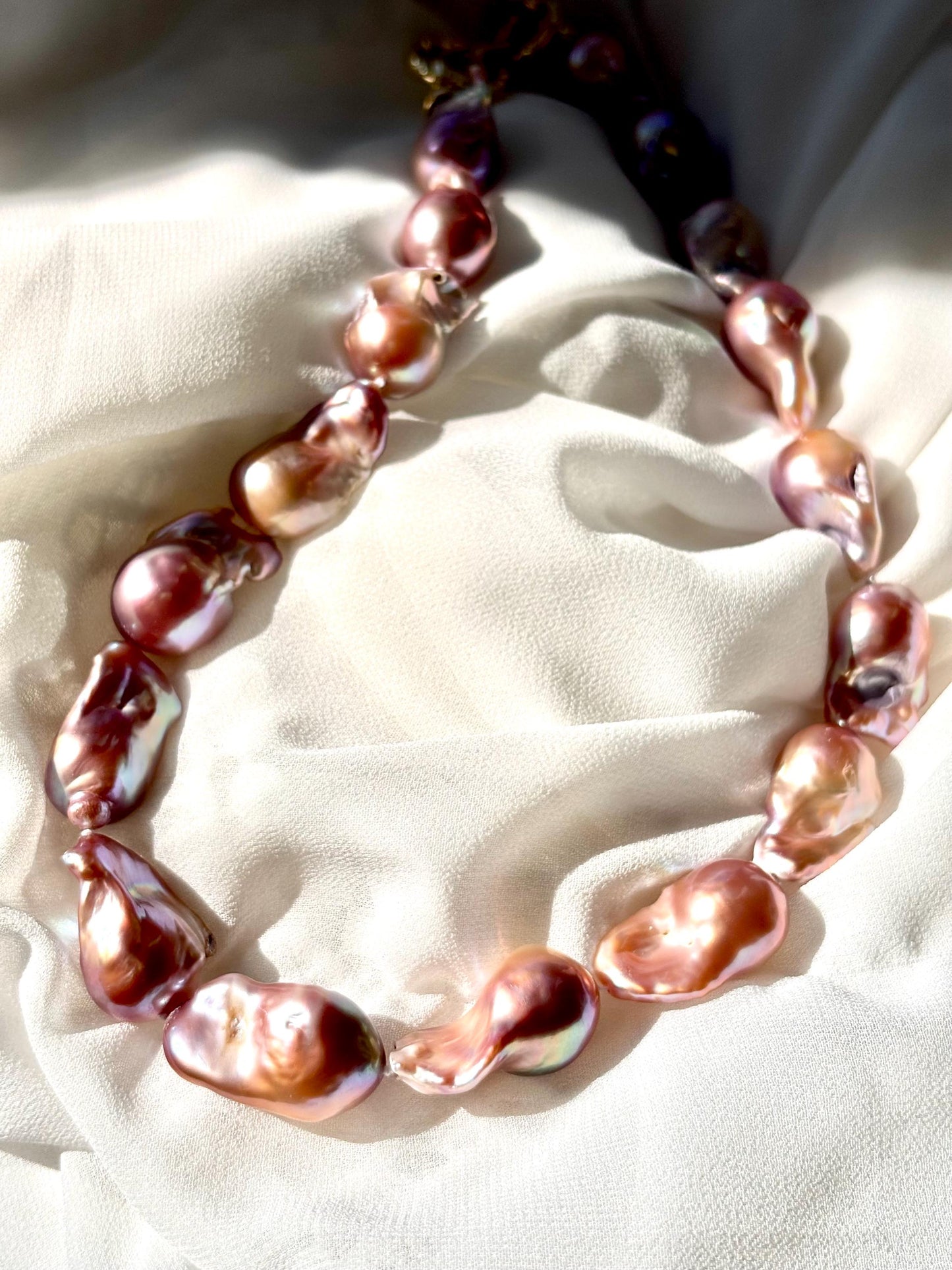 Solar Veil - Baroque Pearl Necklace, Purple Gold Freshwater Jewelry, Statement Fish Tail Necklace