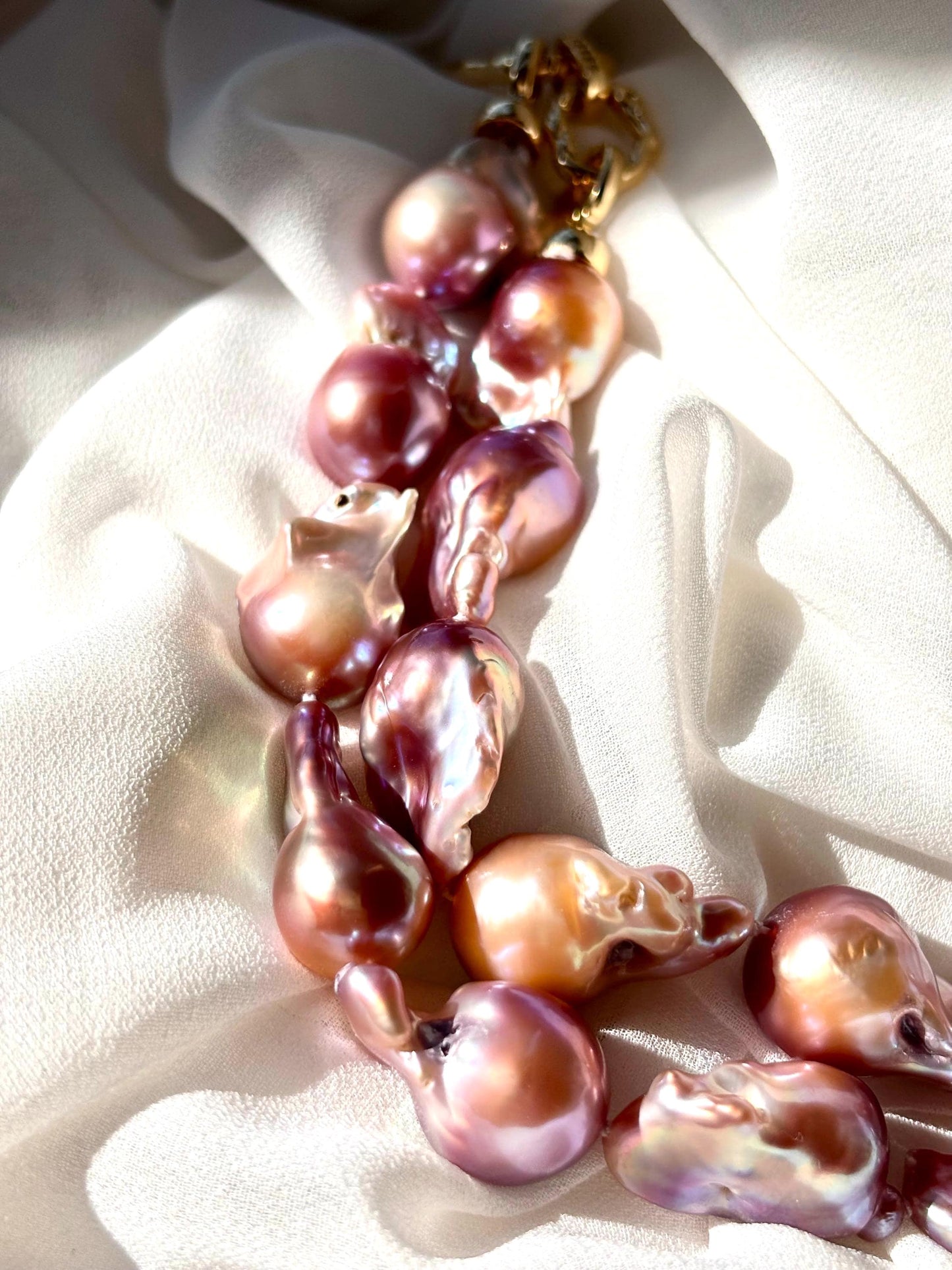 Solar Veil - Baroque Pearl Necklace, Purple Gold Freshwater Jewelry, Statement Fish Tail Necklace