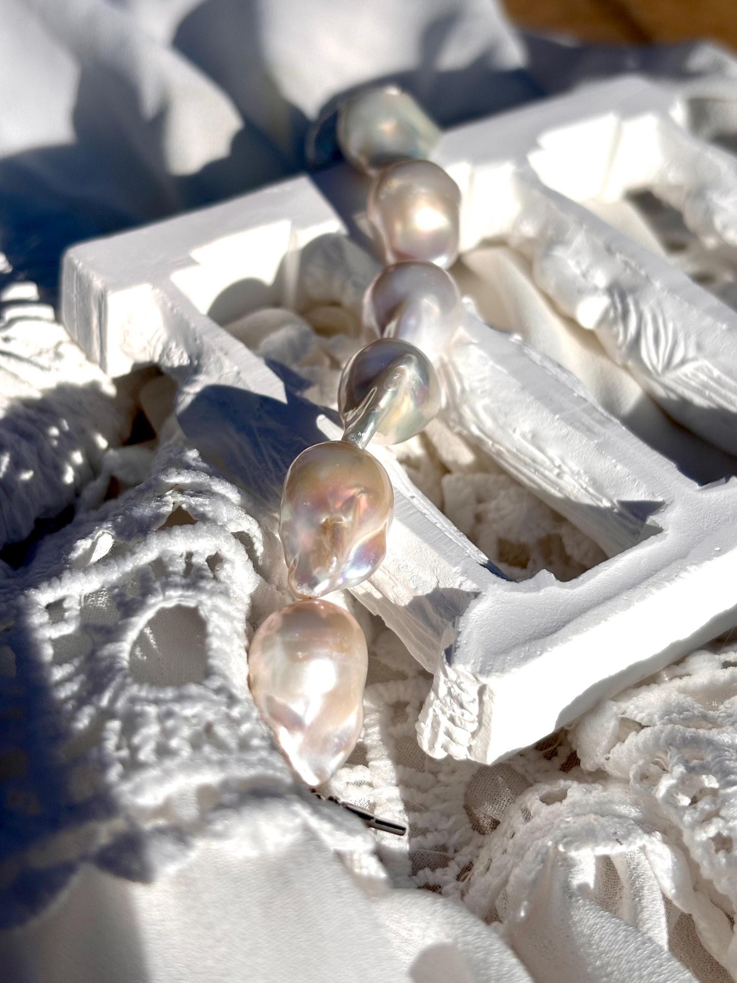 Luna Tide - White Fishtail Baroque Pearl | Freshwater Pearl Jewelry | Sterling Silver Bracelet for Her