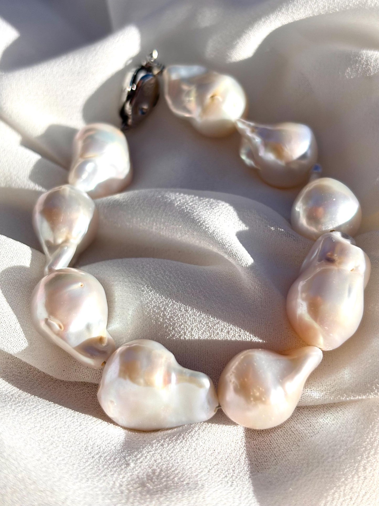 Luna Tide - White Fishtail Baroque Pearl | Freshwater Pearl Jewelry | Sterling Silver Bracelet for Her