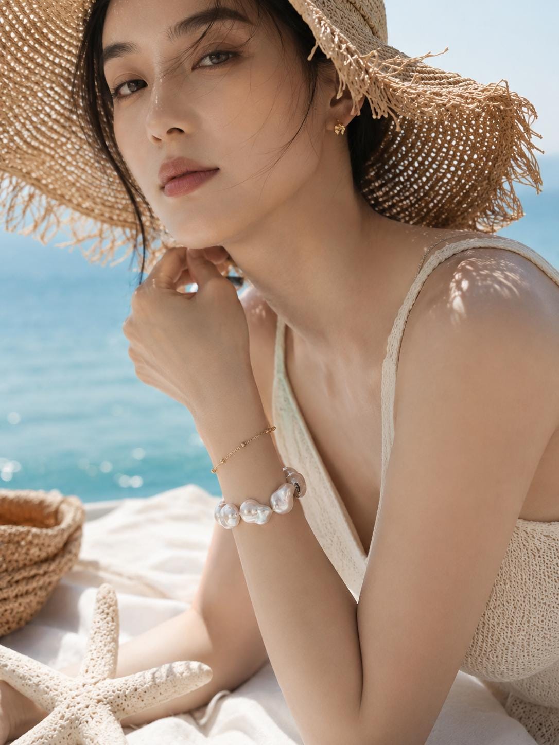Luna Tide - White Fishtail Baroque Pearl | Freshwater Pearl Jewelry | Sterling Silver Bracelet for Her