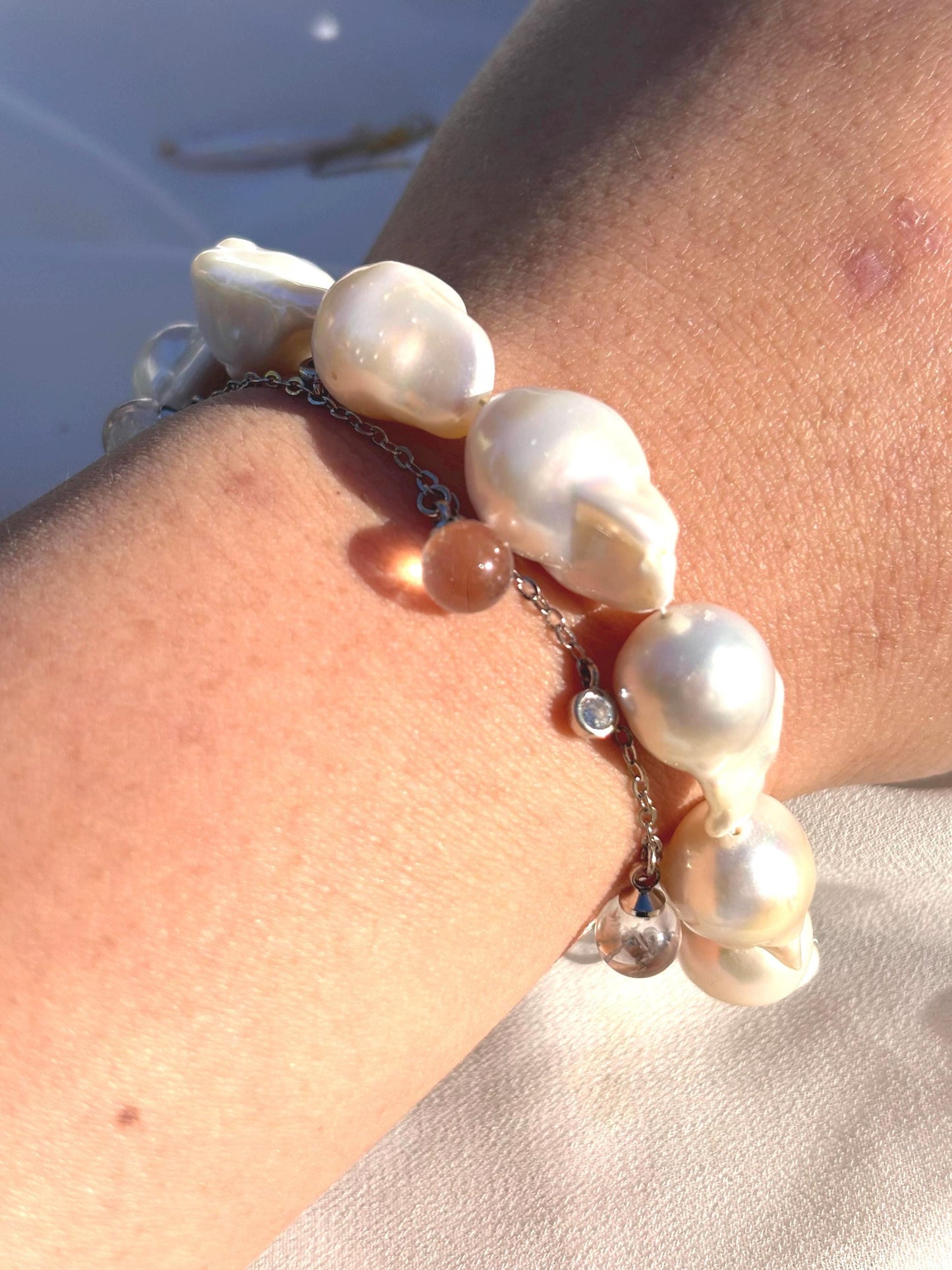 Luna Tide - White Fishtail Baroque Pearl | Freshwater Pearl Jewelry | Sterling Silver Bracelet for Her