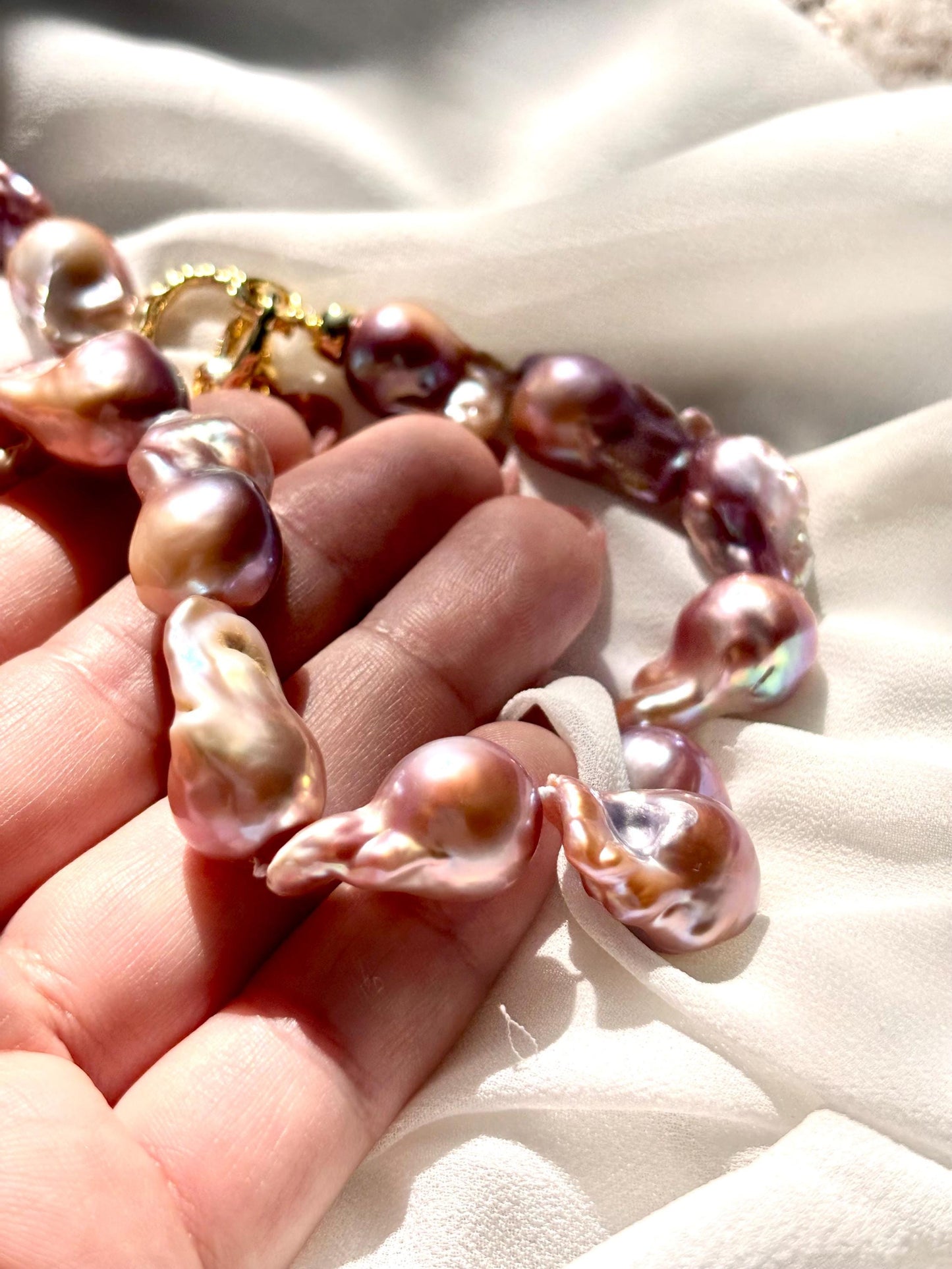 Solar Veil - Baroque Pearl Necklace, Purple Gold Freshwater Jewelry, Statement Fish Tail Necklace