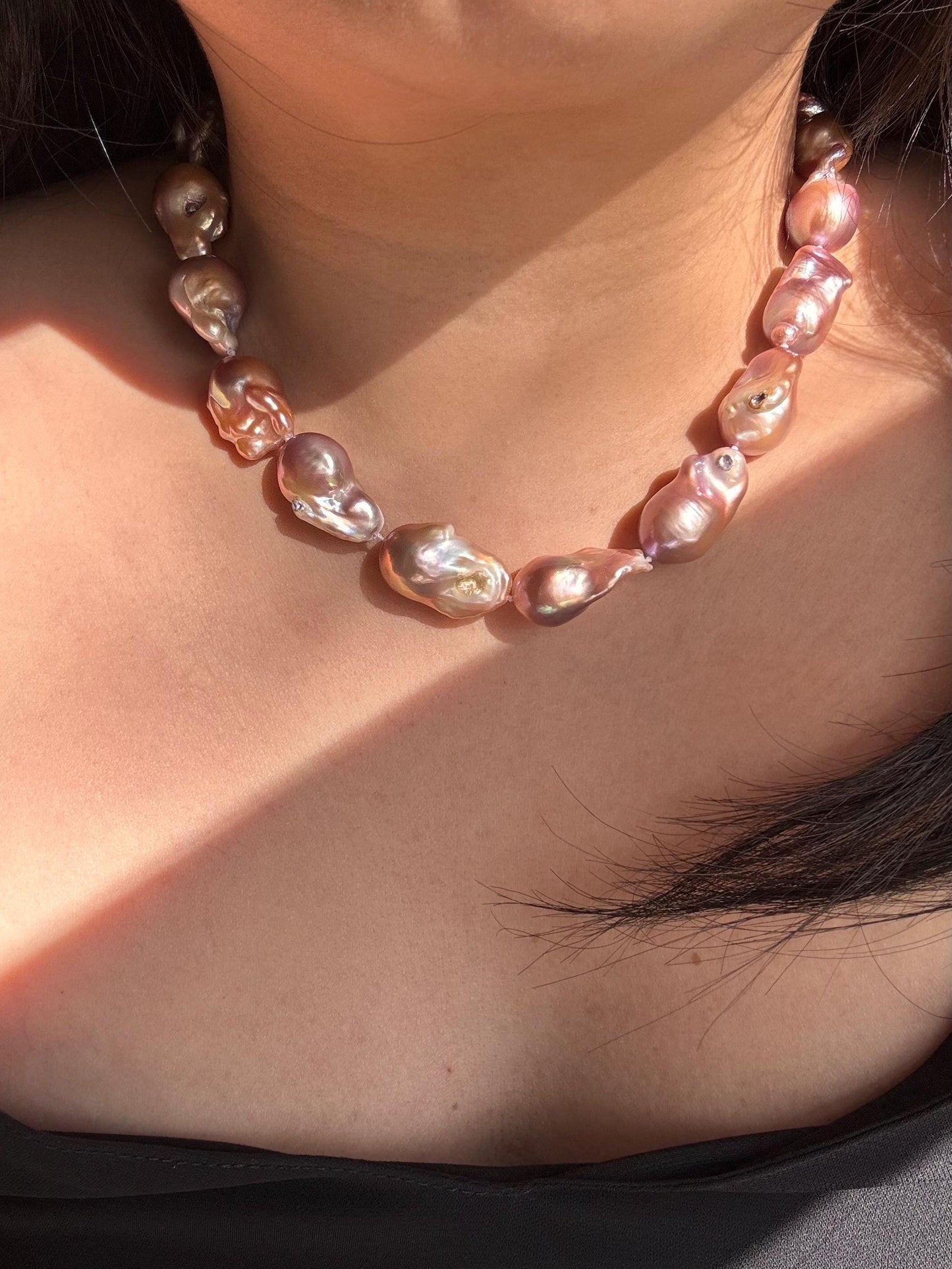 Solar Veil - Baroque Pearl Necklace, Purple Gold Freshwater Jewelry, Statement Fish Tail Necklace